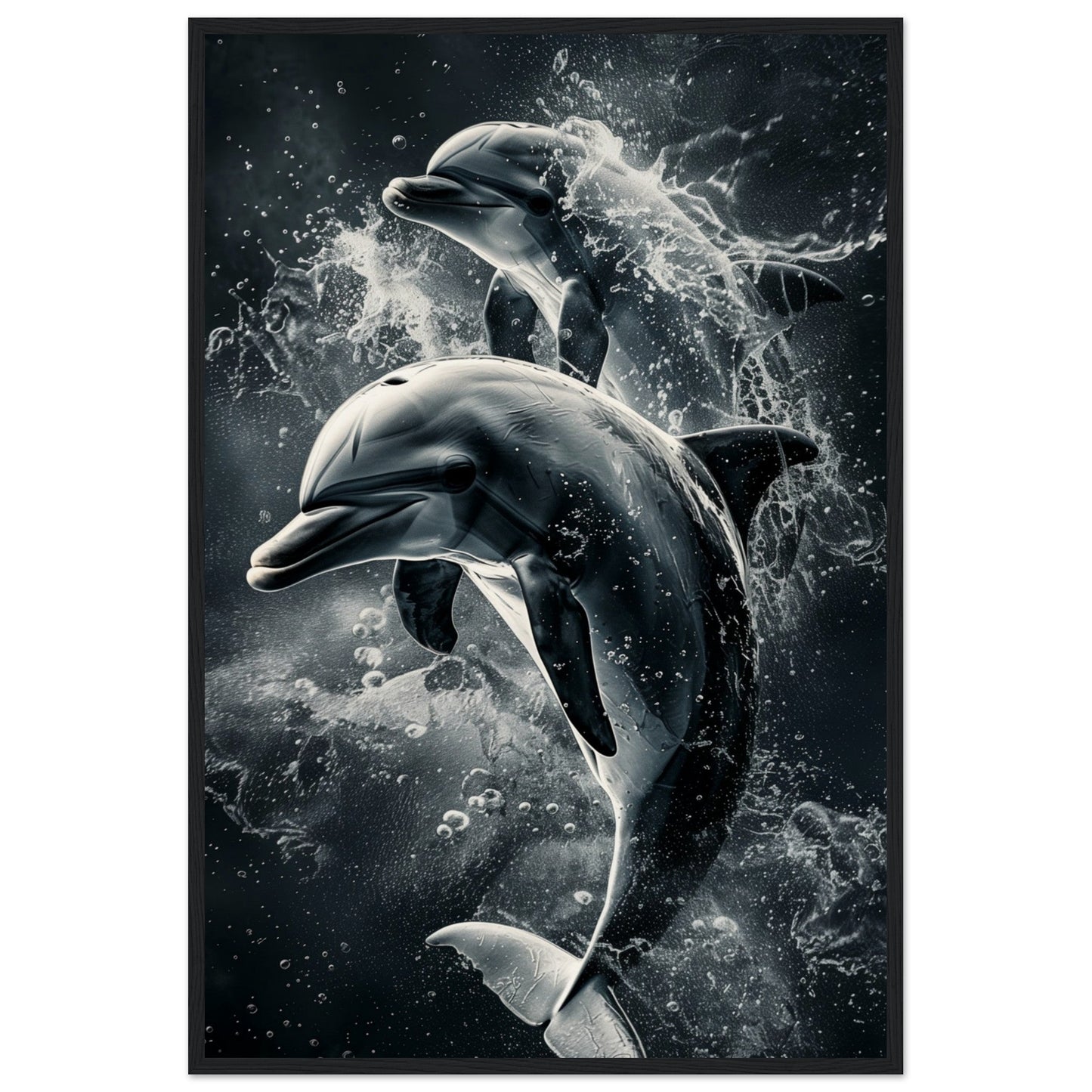 Poster Animaux Dauphin ( 60x90-cm-Bois-noir)