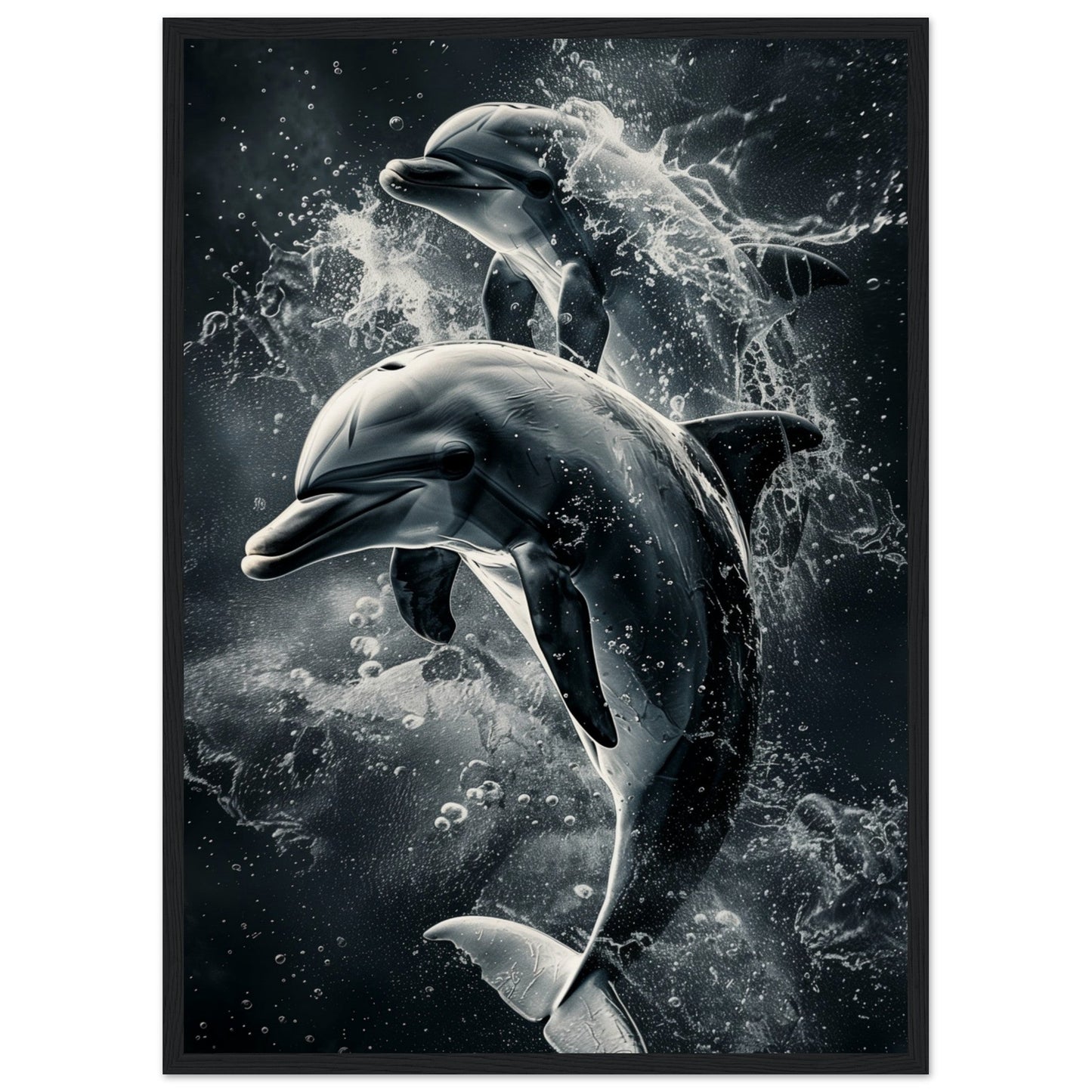 Poster Animaux Dauphin ( 50x70-cm-Bois-noir)