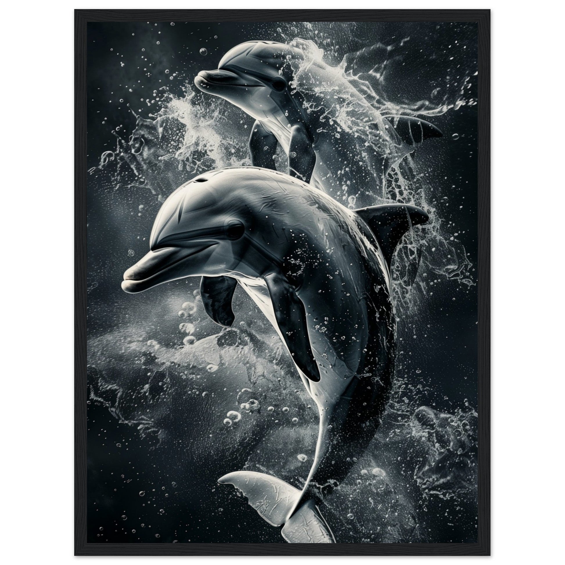 Poster Animaux Dauphin ( 45x60-cm-Bois-noir)