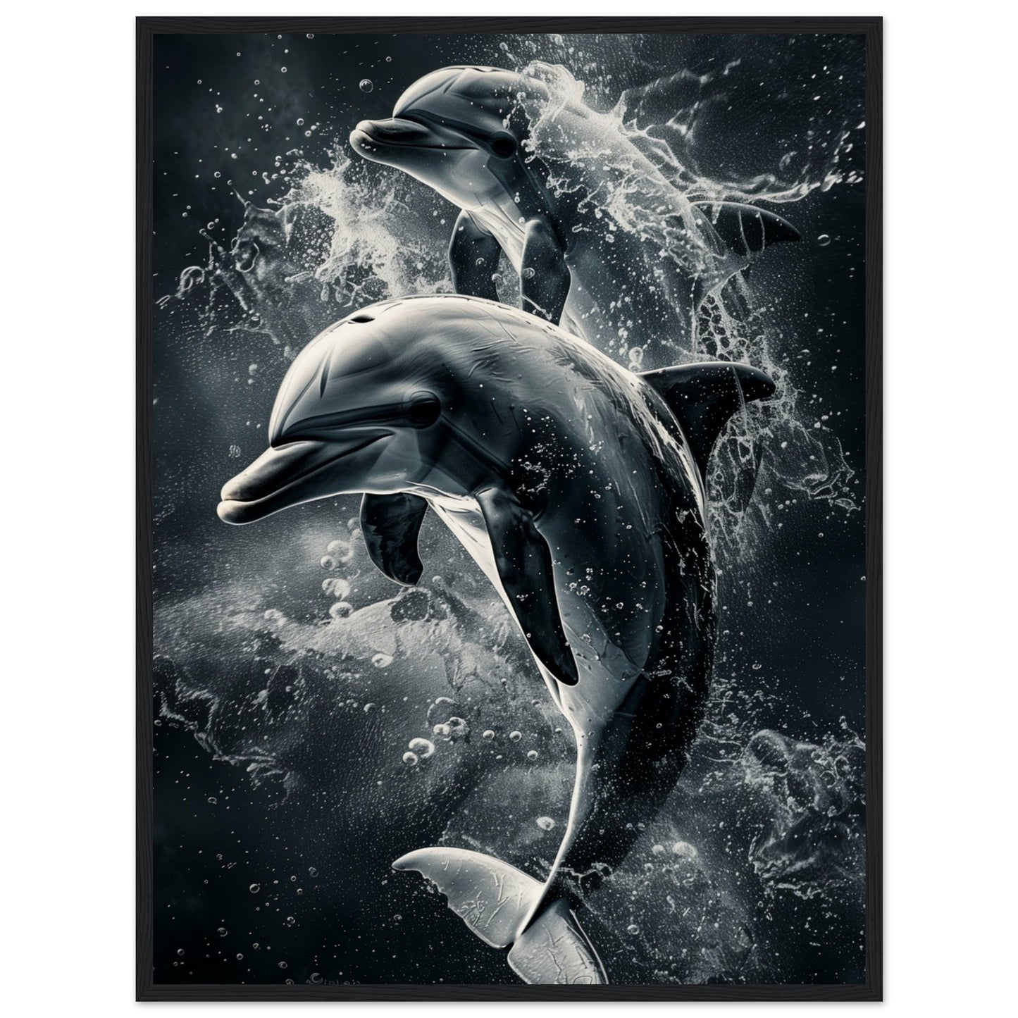 Poster Animaux Dauphin ( 60x80-cm-Bois-noir)