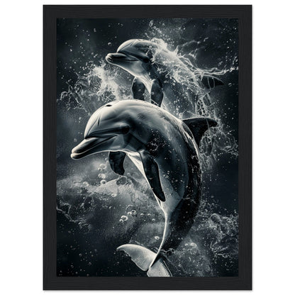 Poster Animaux Dauphin ( 21x29.7-cm-Bois-noir)