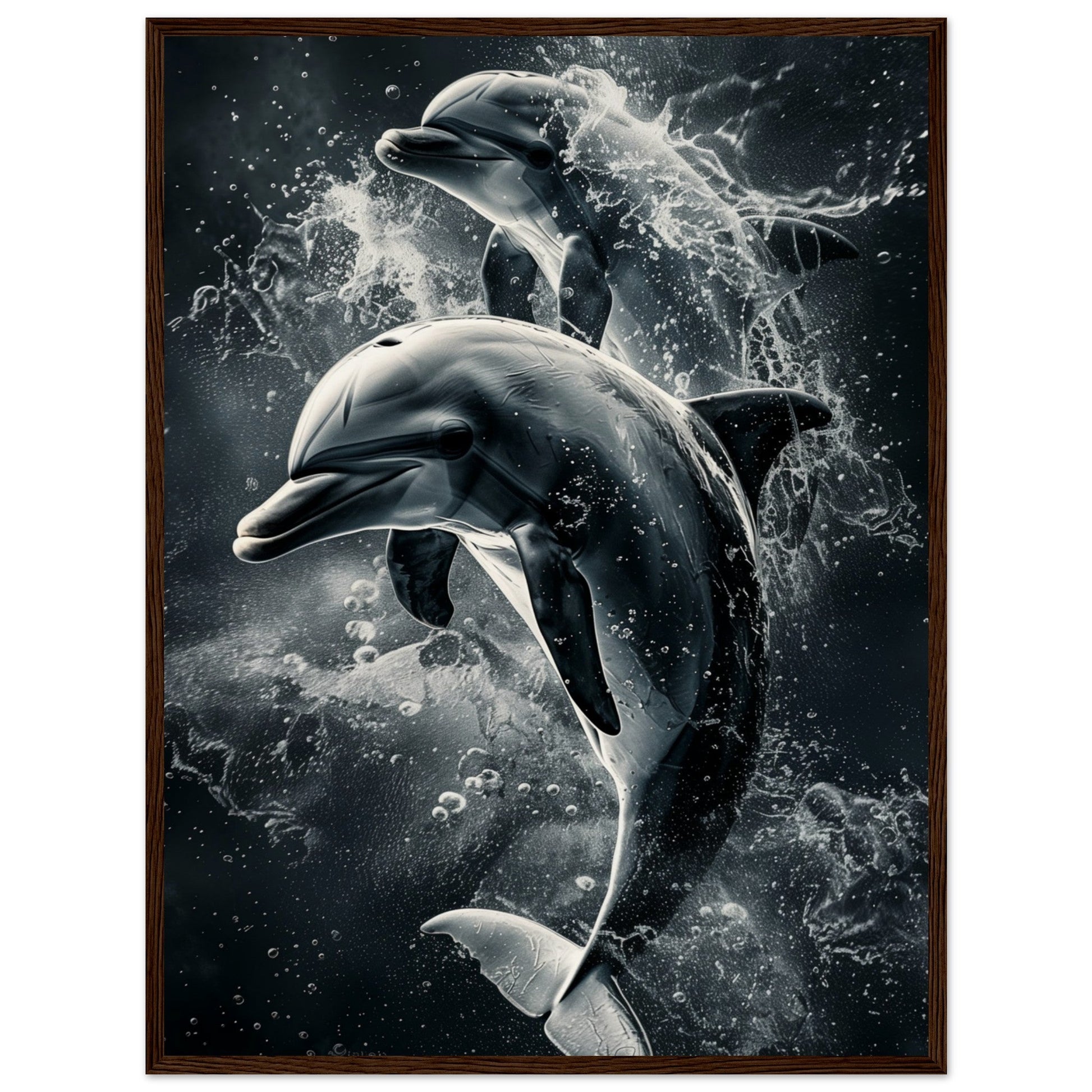 Poster Animaux Dauphin ( 60x80-cm-Bois-foncé)