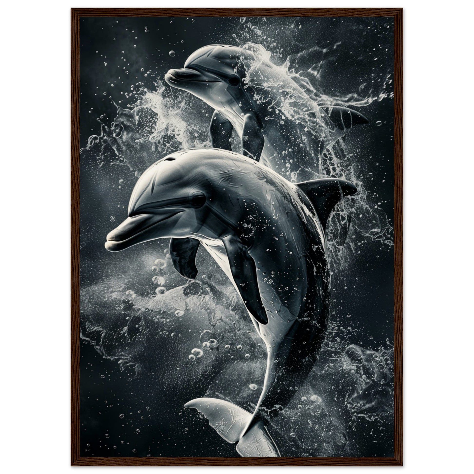 Poster Animaux Dauphin ( 50x70-cm-Bois-foncé)