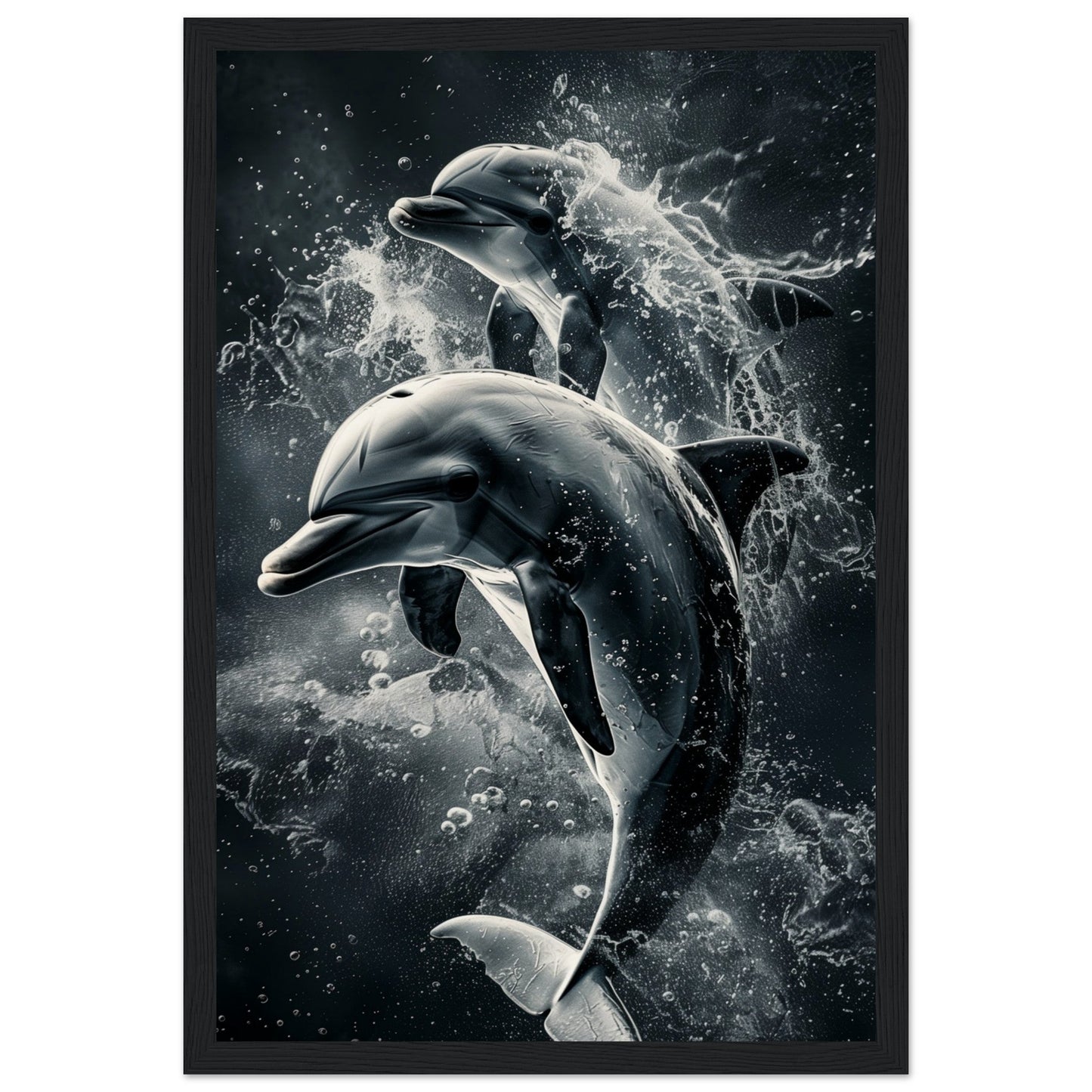 Poster Animaux Dauphin ( 30x45-cm-Bois-noir)