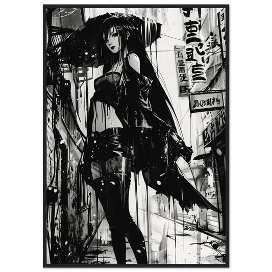 Poster Anime Noir et Blanc ( 70x100-cm-Bois-noir)