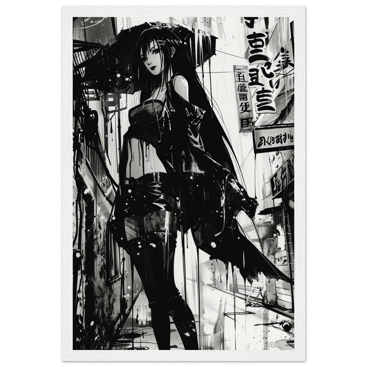 Poster Anime Noir et Blanc ( 30x45-cm-Bois-blanc)