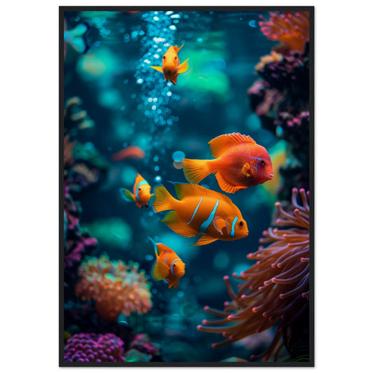 Poster Aquarium Poisson ( 70x100-cm-Bois-noir)