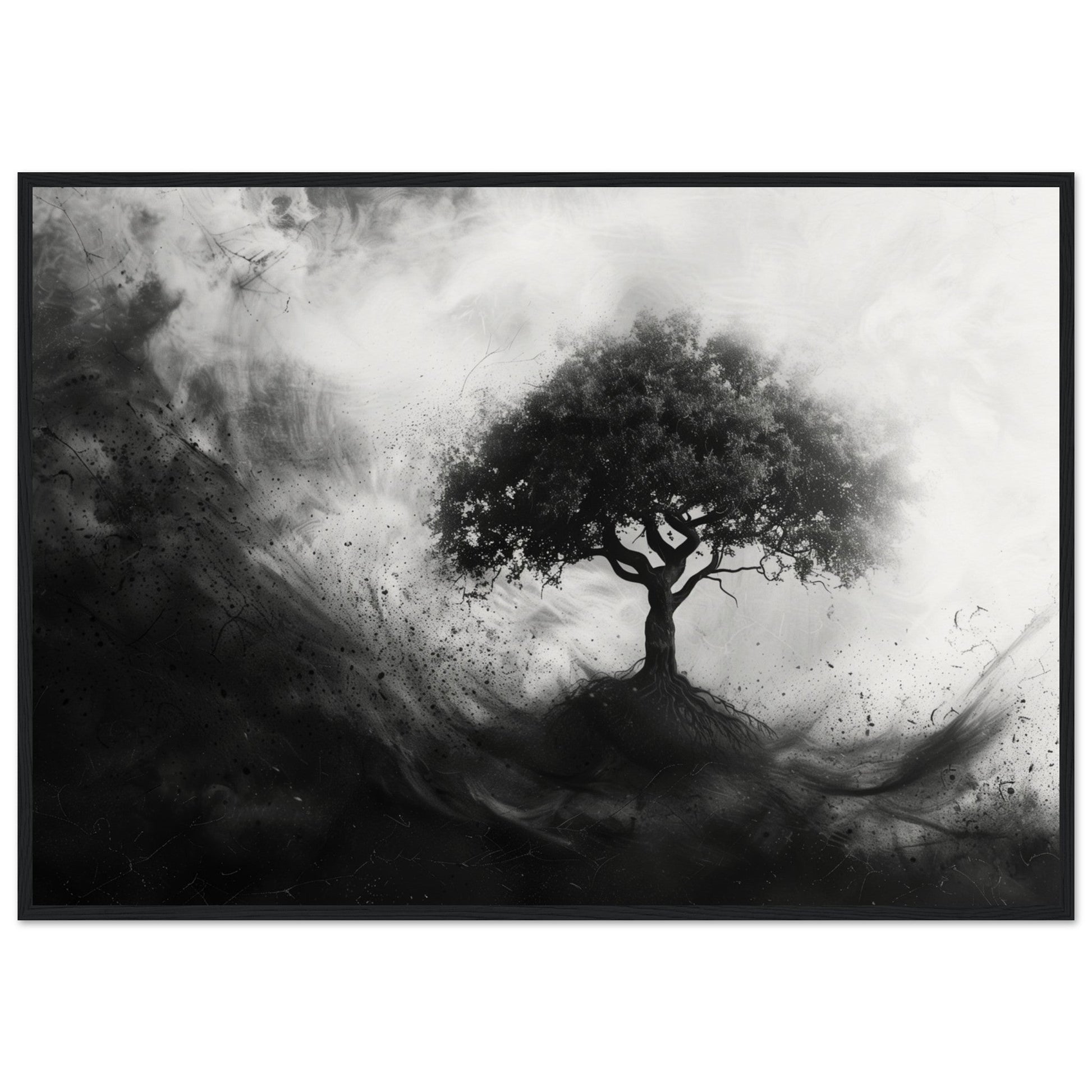 Poster Arbre de Vie Noir et Blanc ( 70x100-cm-Bois-noir)