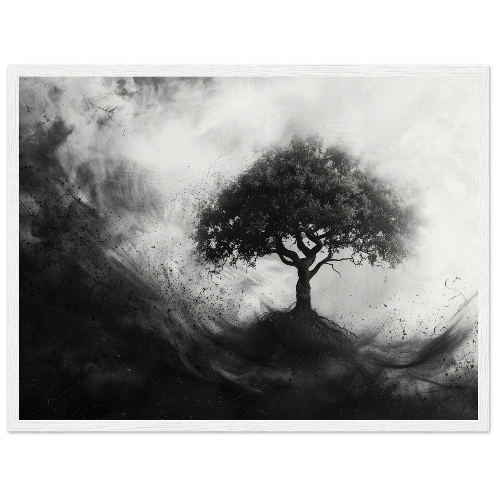 Poster Arbre de Vie Noir et Blanc ( 45x60-cm-Bois-blanc)