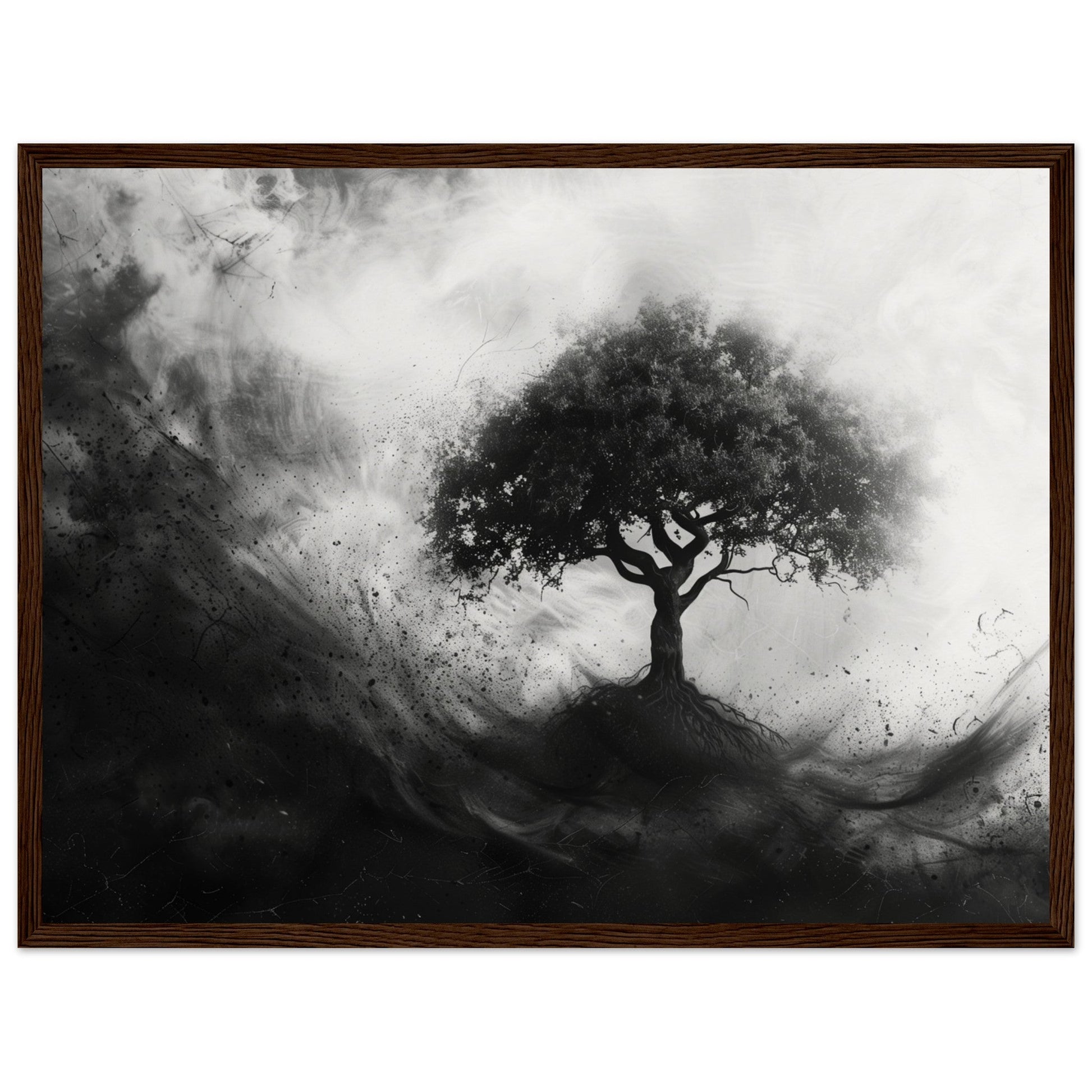 Poster Arbre de Vie Noir et Blanc ( 45x60-cm-Bois-foncé)