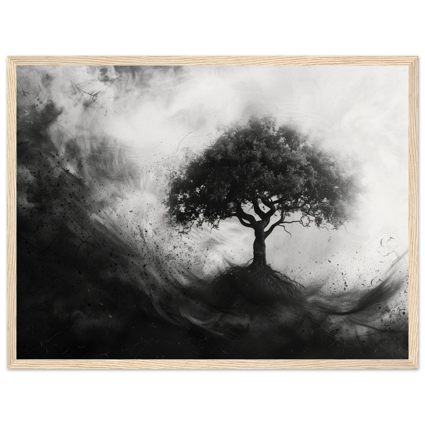 Poster Arbre de Vie Noir et Blanc ( 45x60-cm-Bois-clair)