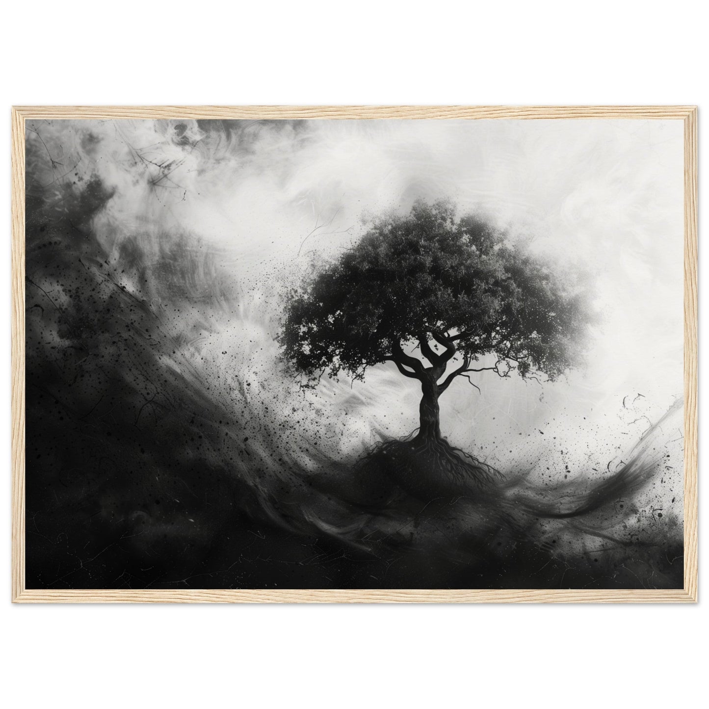 Poster Arbre de Vie Noir et Blanc ( 50x70-cm-Bois-clair)