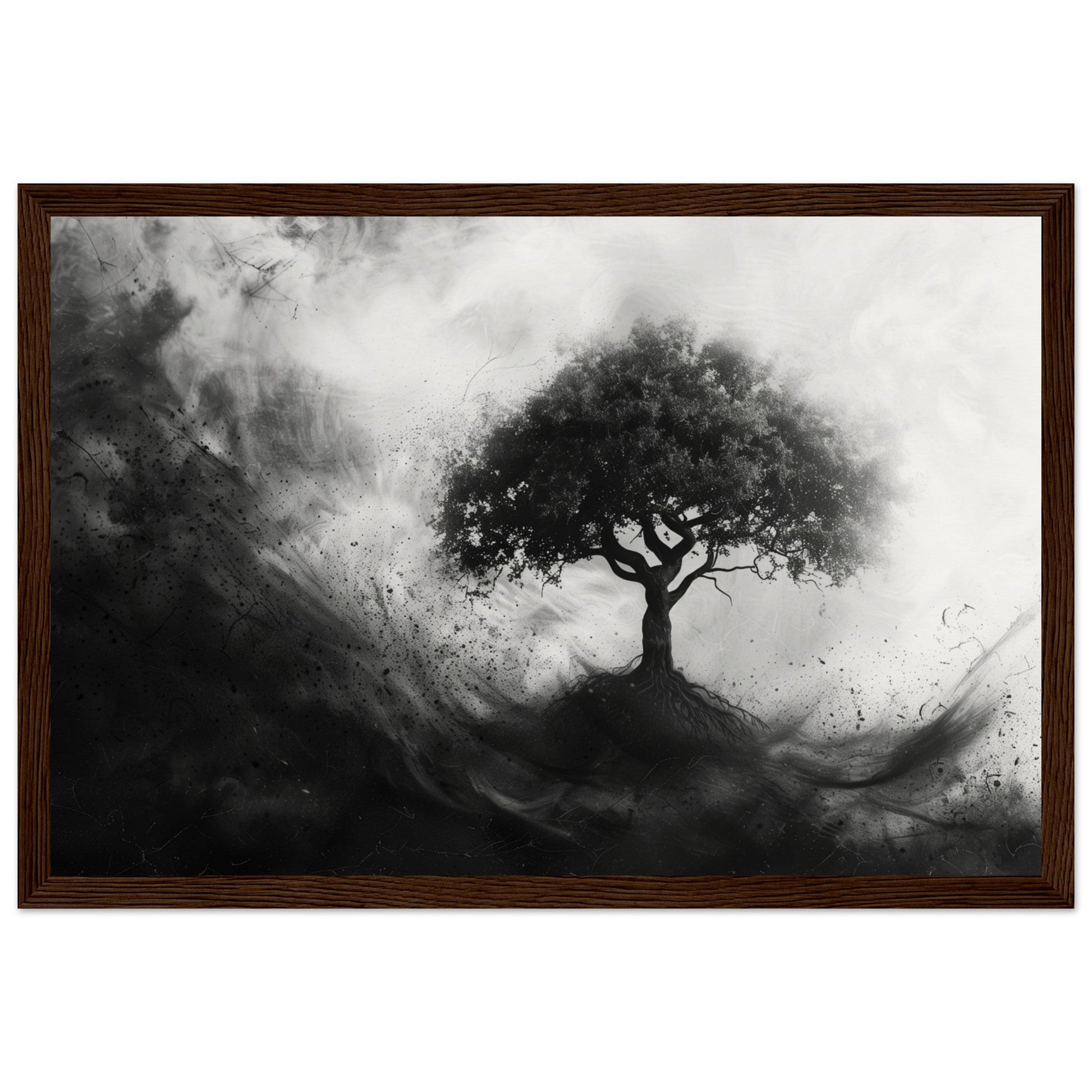 Poster Arbre de Vie Noir et Blanc ( 30x45-cm-Bois-foncé)