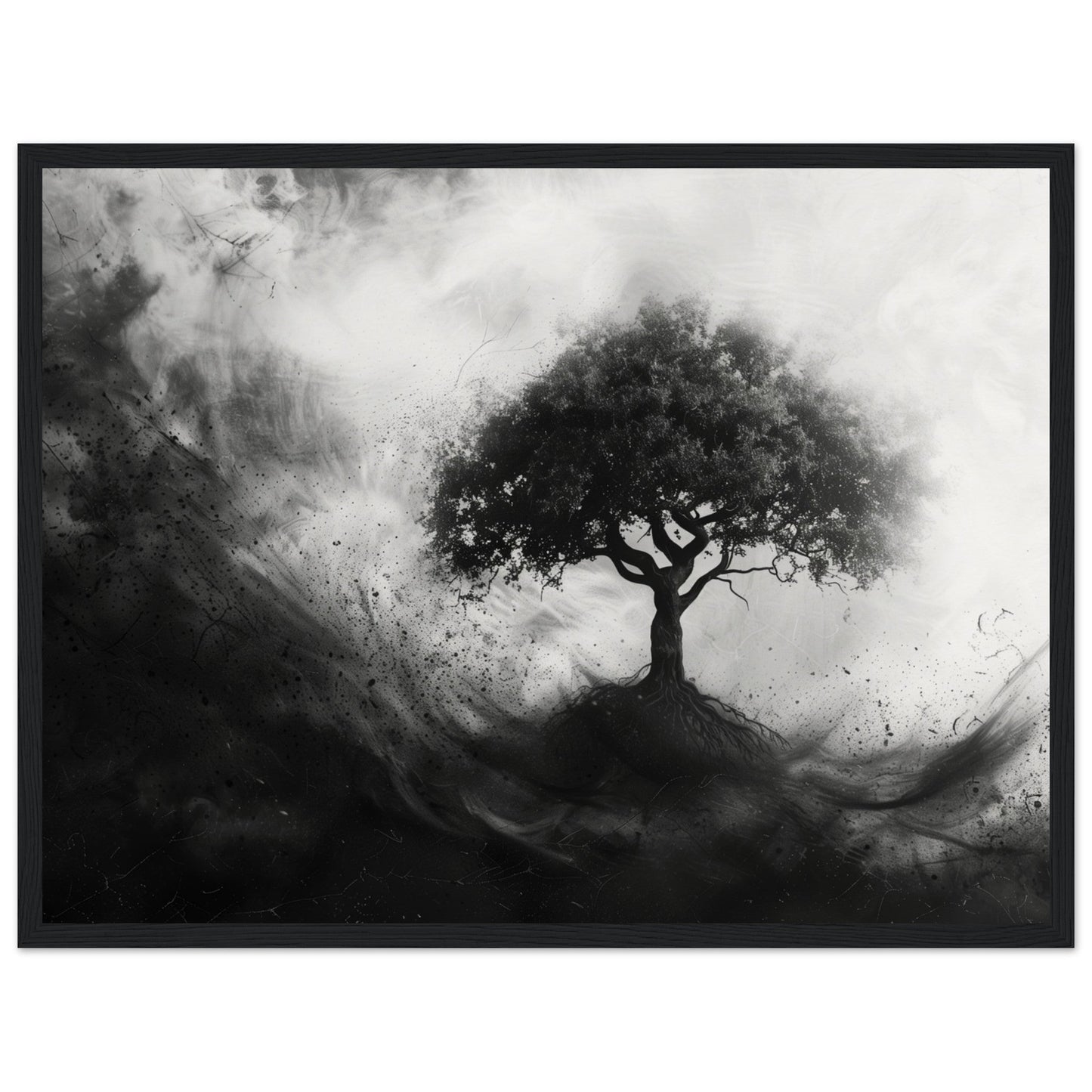 Poster Arbre de Vie Noir et Blanc ( 45x60-cm-Bois-noir)