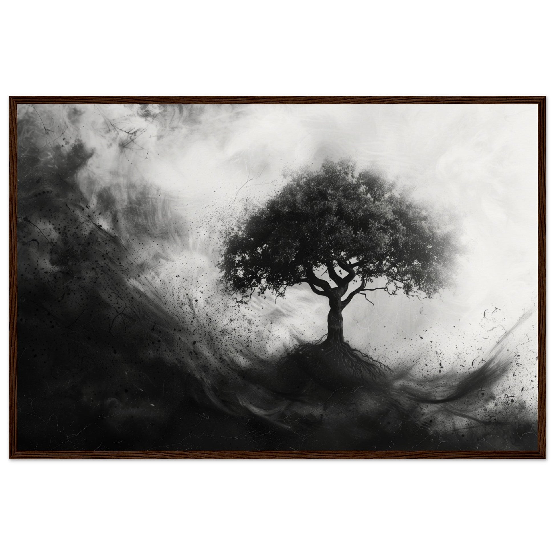 Poster Arbre de Vie Noir et Blanc ( 60x90-cm-Bois-foncé)