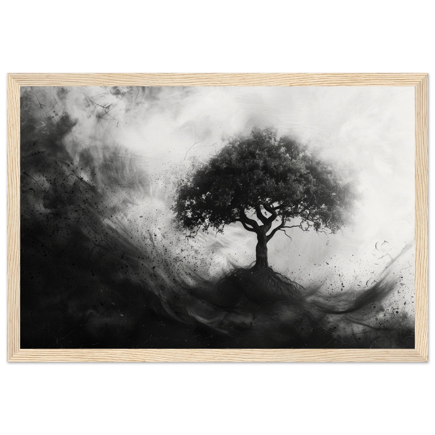 Poster Arbre de Vie Noir et Blanc ( 30x45-cm-Bois-clair)