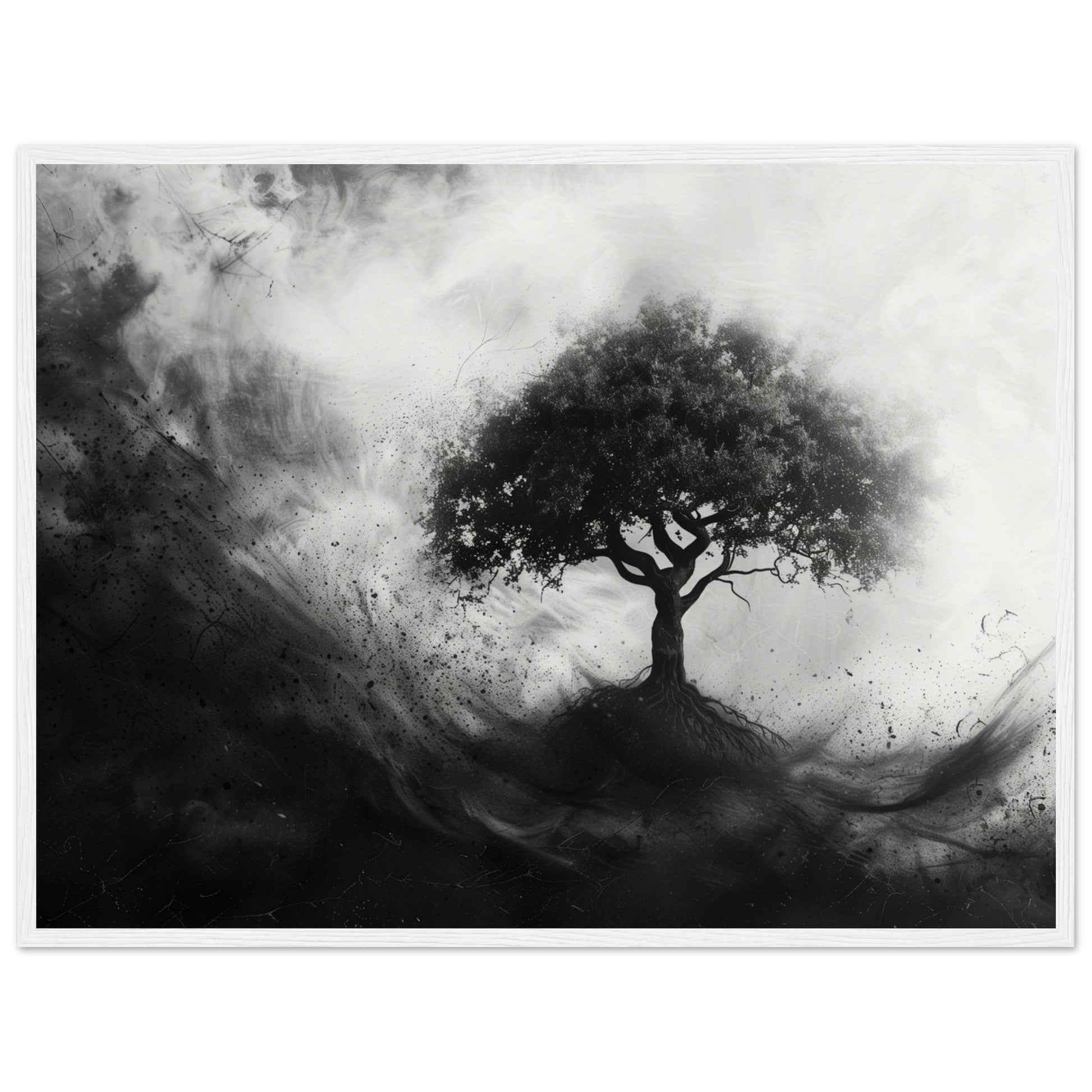 Poster Arbre de Vie Noir et Blanc ( 60x80-cm-Bois-blanc)