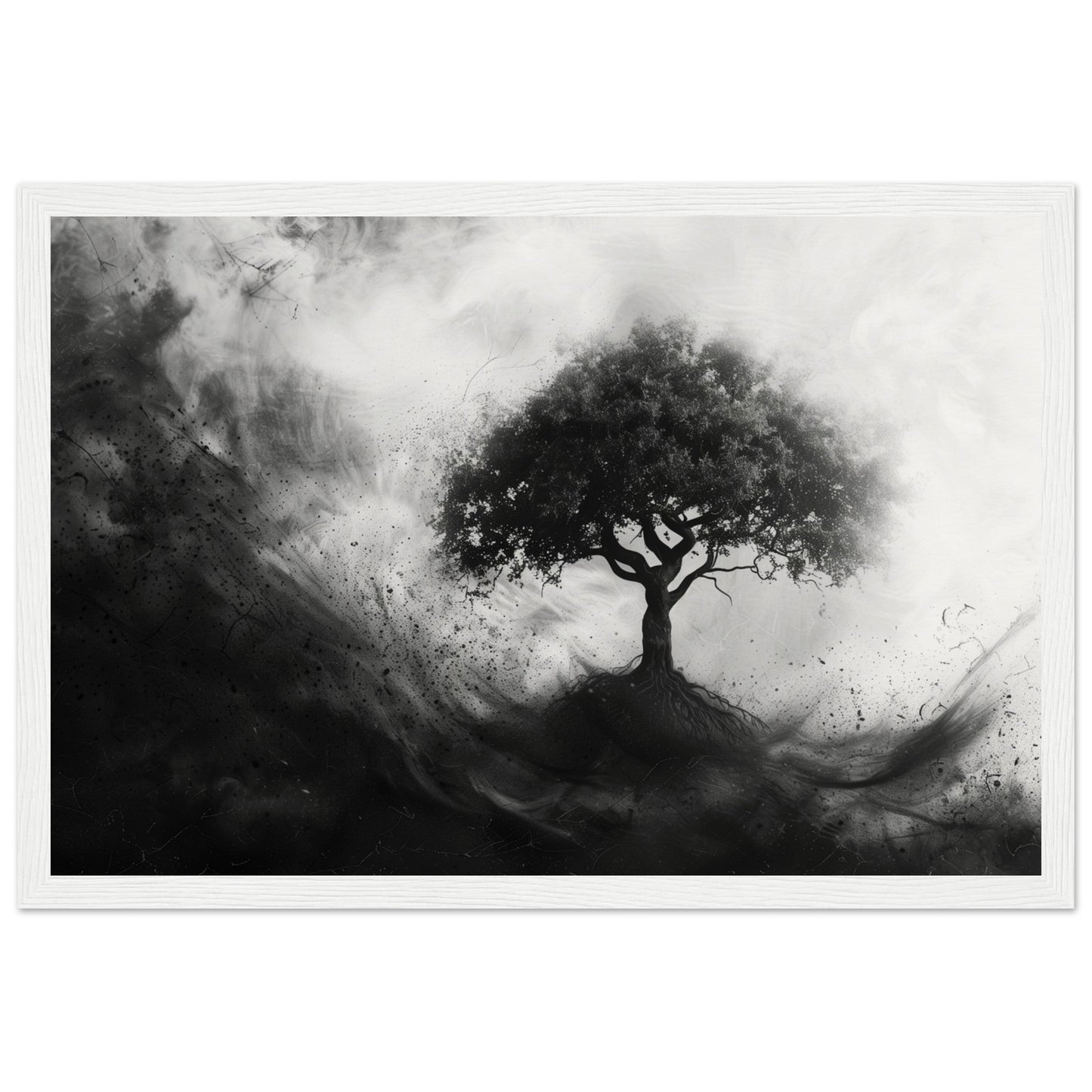 Poster Arbre de Vie Noir et Blanc ( 30x45-cm-Bois-blanc)