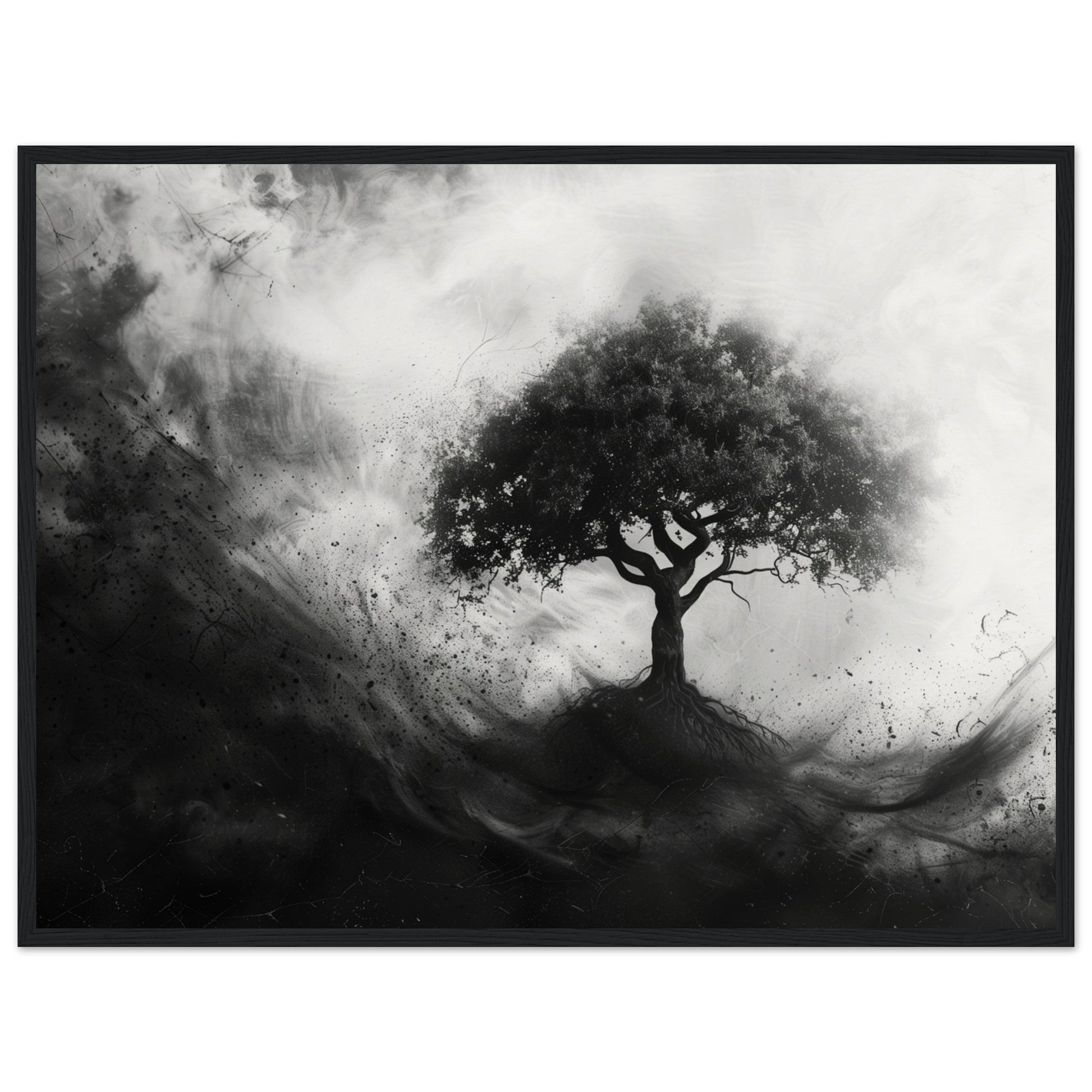 Poster Arbre de Vie Noir et Blanc ( 60x80-cm-Bois-noir)