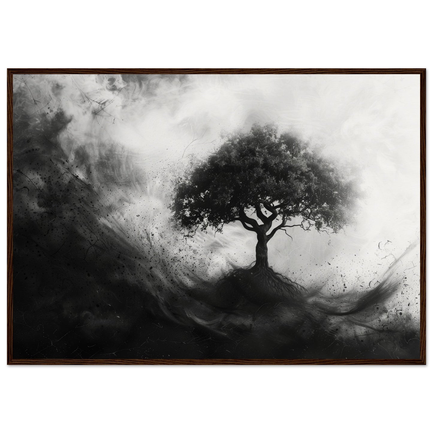 Poster Arbre de Vie Noir et Blanc ( 70x100-cm-Bois-foncé)