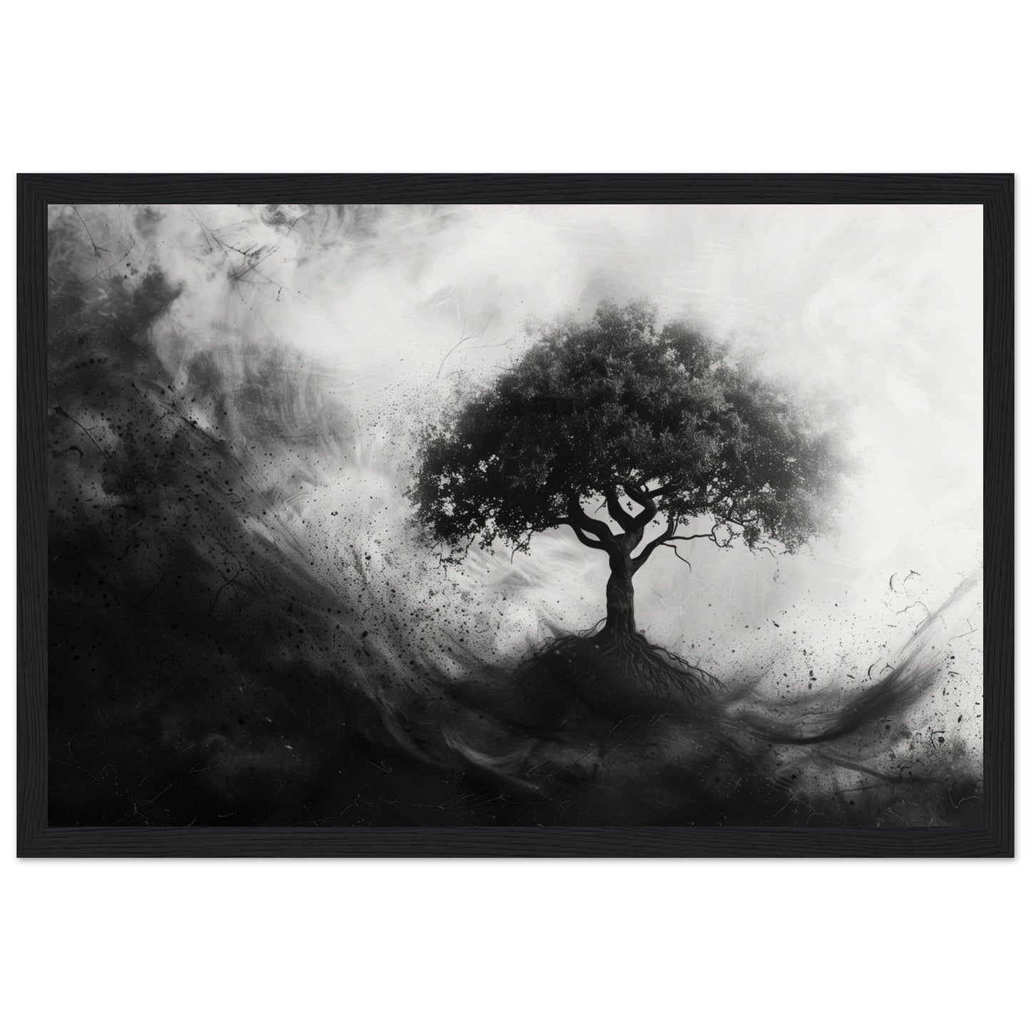 Poster Arbre de Vie Noir et Blanc ( 30x45-cm-Bois-noir)