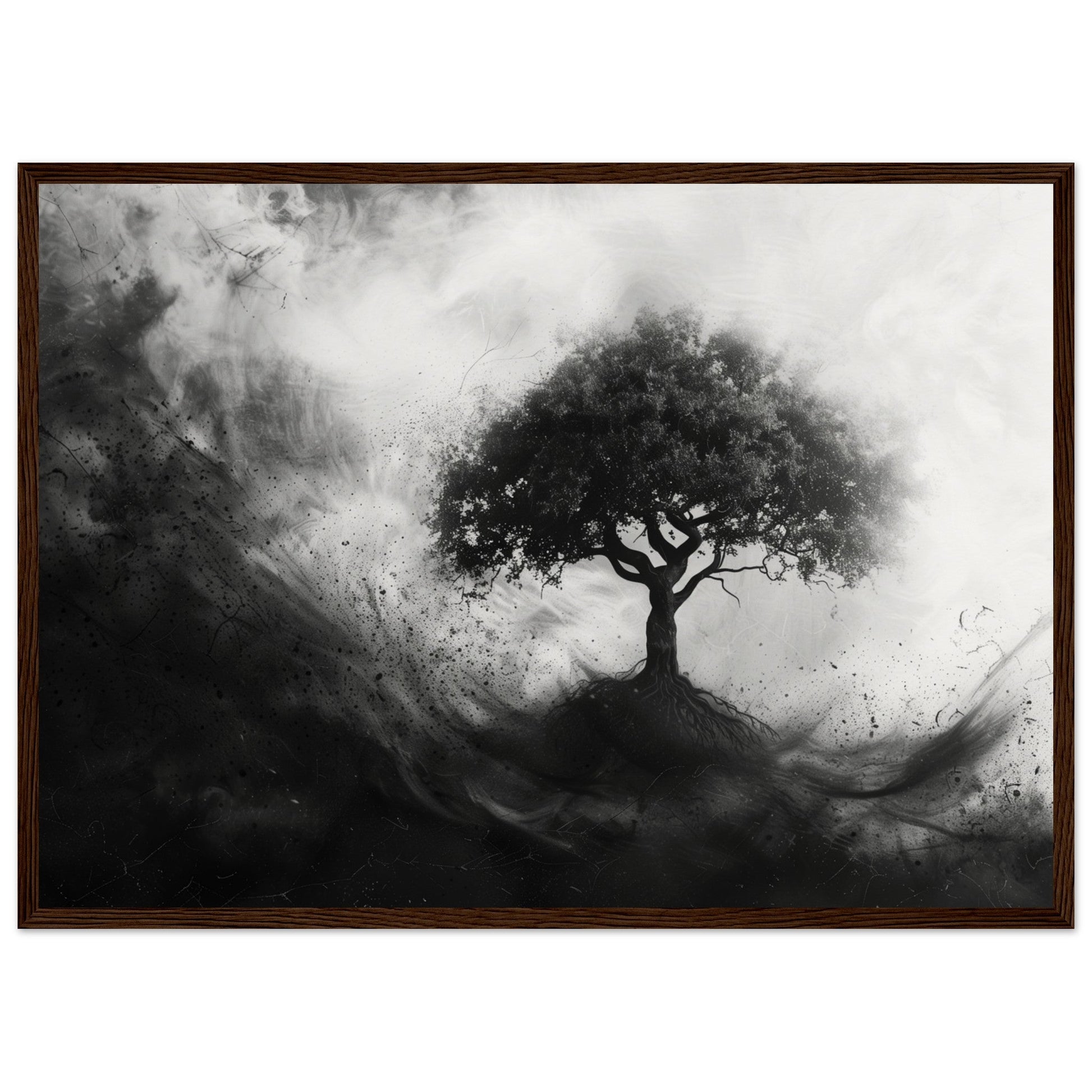 Poster Arbre de Vie Noir et Blanc ( 50x70-cm-Bois-foncé)