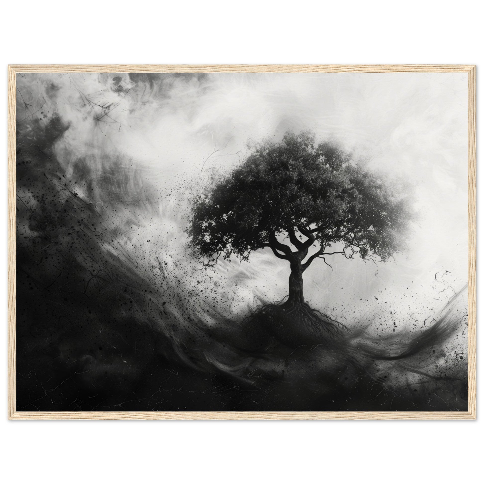 Poster Arbre de Vie Noir et Blanc ( 60x80-cm-Bois-clair)