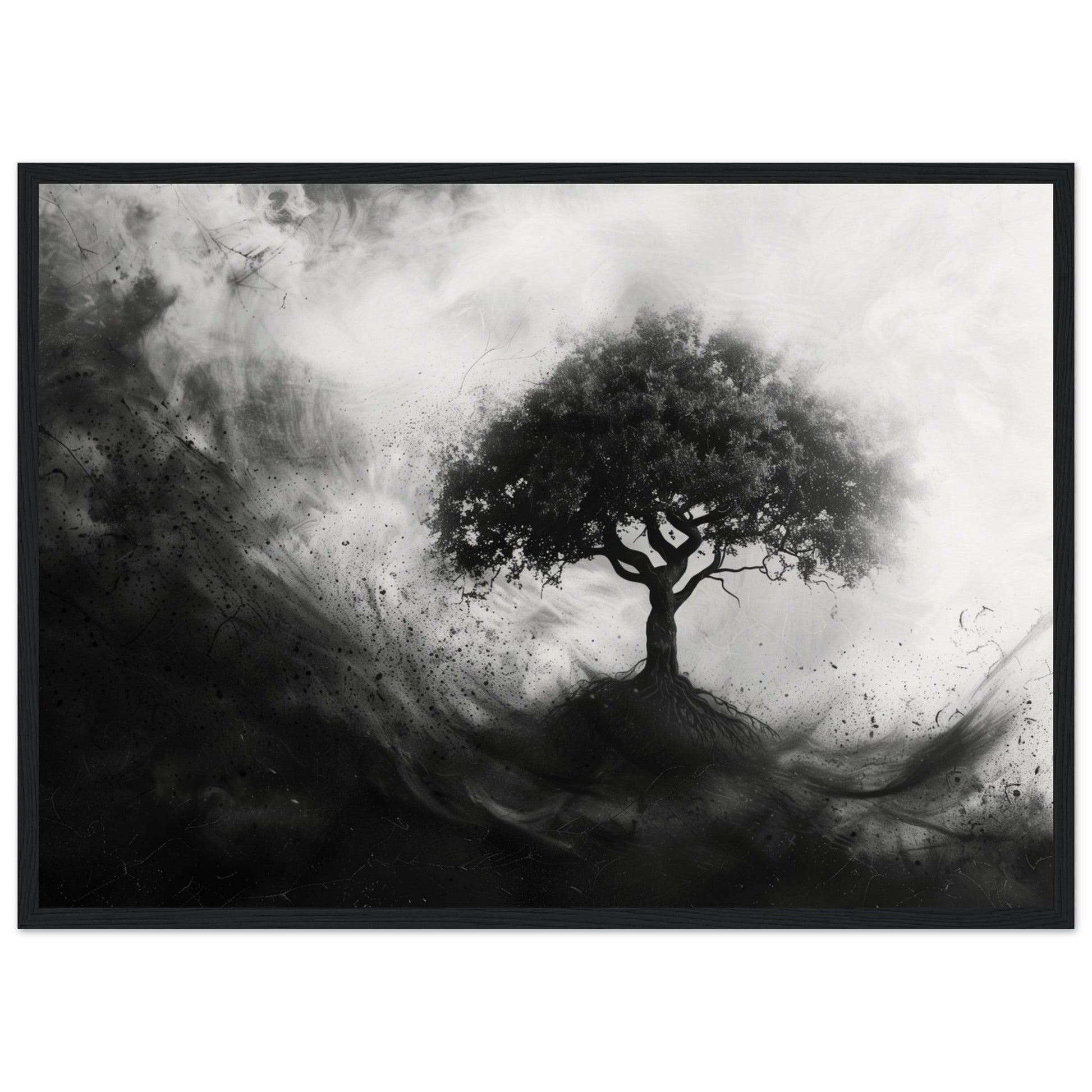 Poster Arbre de Vie Noir et Blanc ( 50x70-cm-Bois-noir)