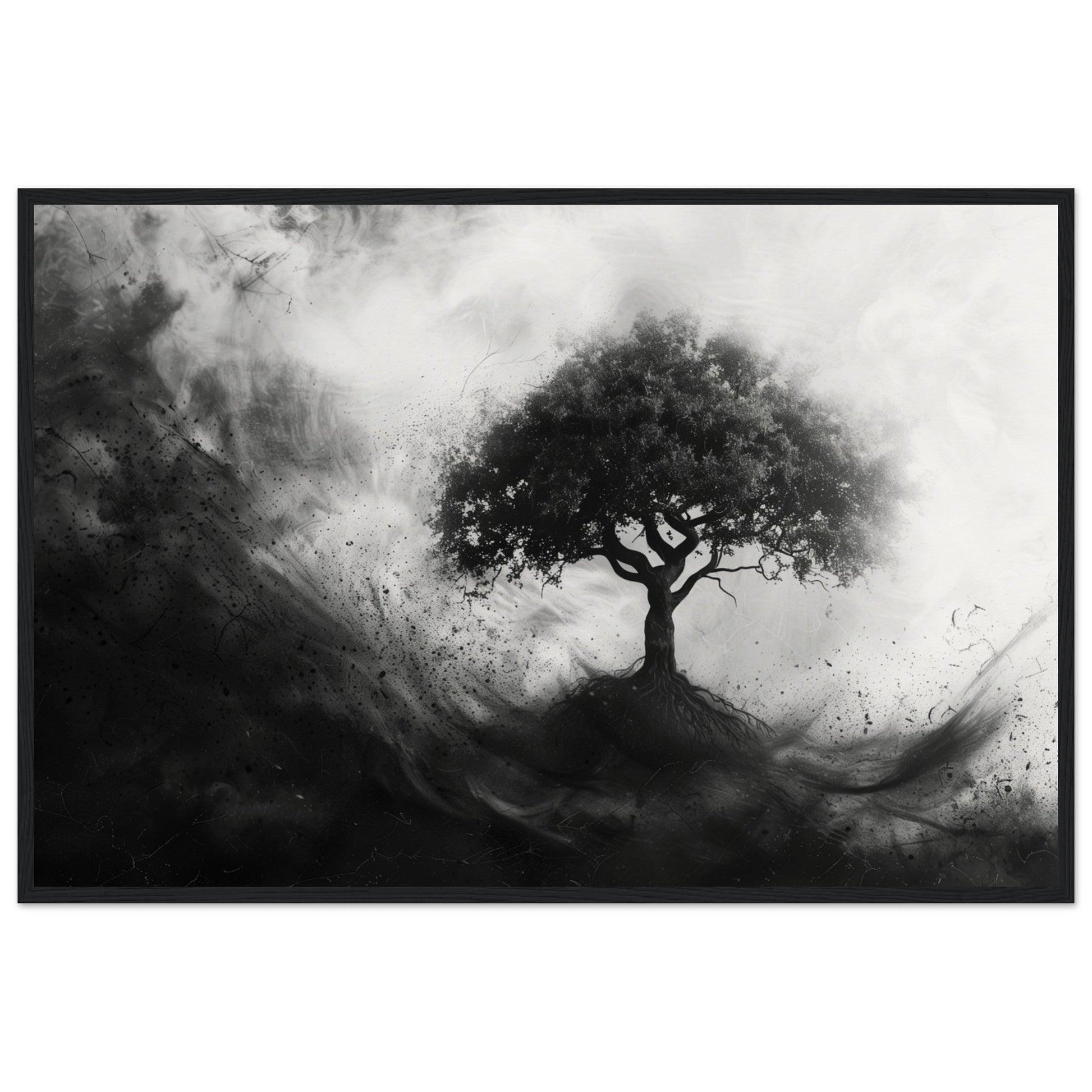 Poster Arbre de Vie Noir et Blanc ( 60x90-cm-Bois-noir)