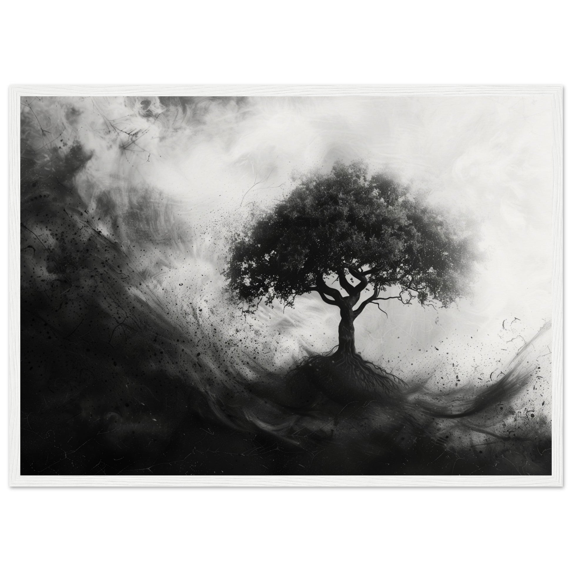 Poster Arbre de Vie Noir et Blanc ( 50x70-cm-Bois-blanc)