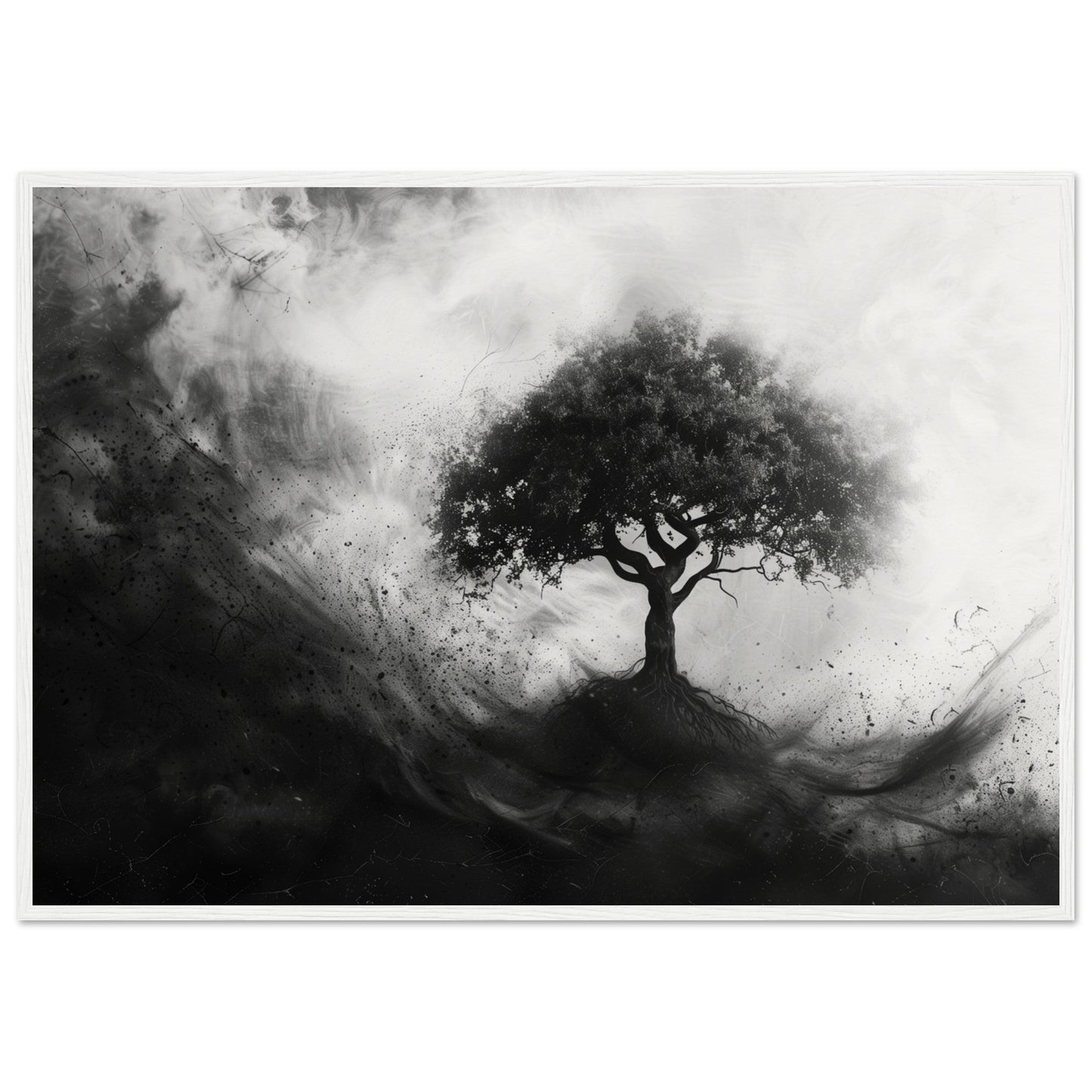 Poster Arbre de Vie Noir et Blanc ( 70x100-cm-Bois-blanc)