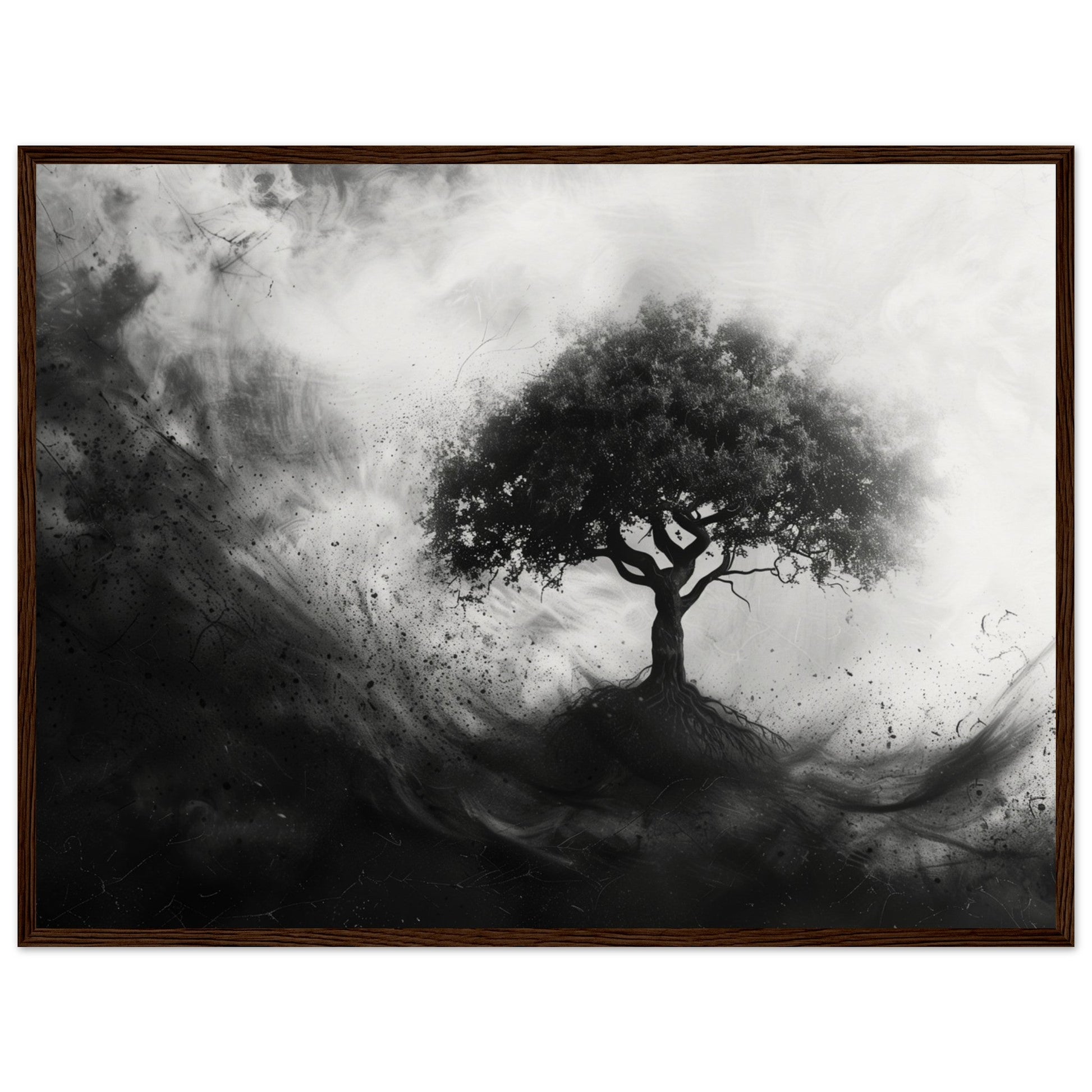 Poster Arbre de Vie Noir et Blanc ( 60x80-cm-Bois-foncé)