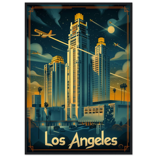 Poster Art Déco Los Angeles ( 70x100-cm-Bois-noir)