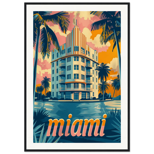 Poster Art Déco Miami ( 70x100-cm-Bois-noir)