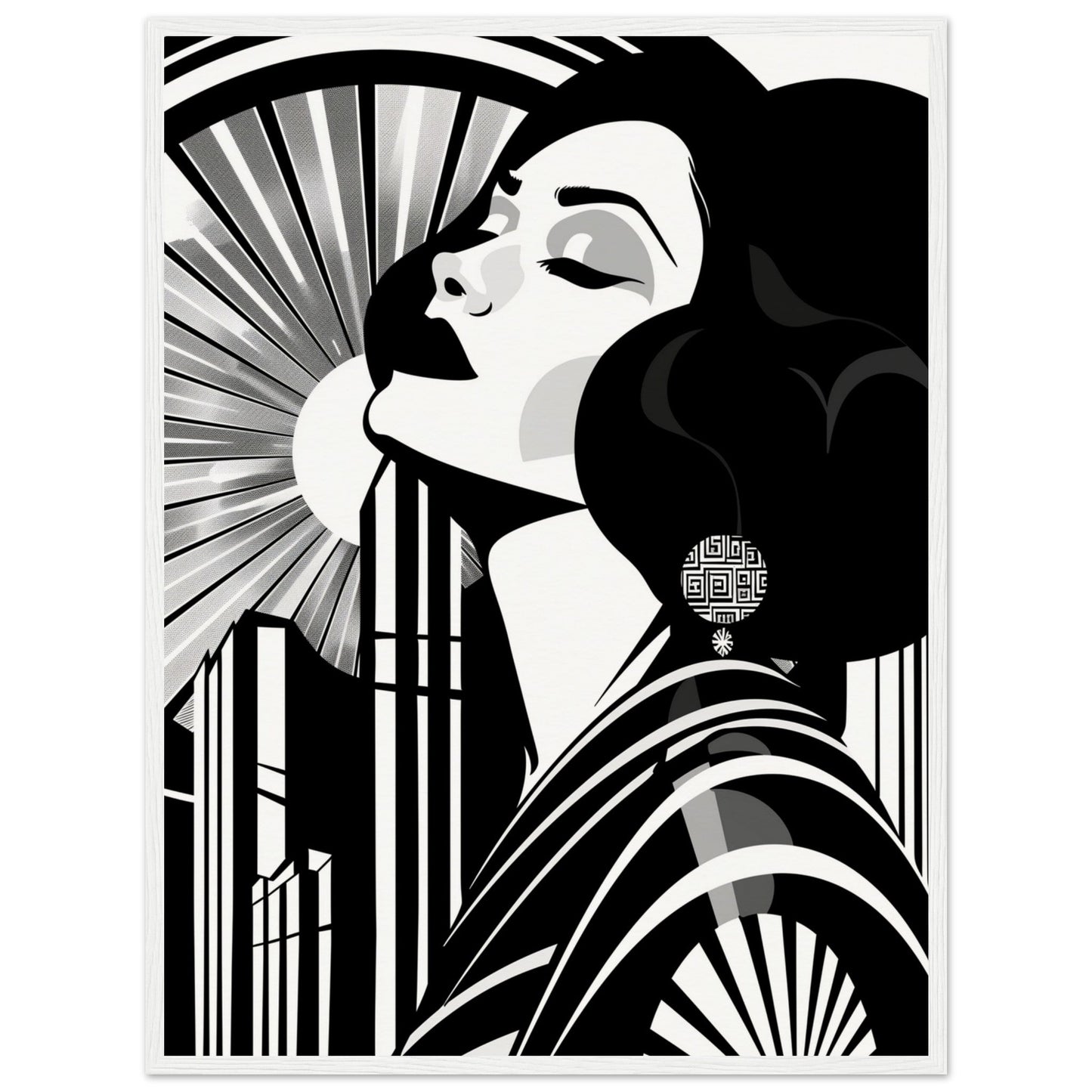 Poster Art Deco Noir et Blanc ( 60x80-cm-Bois-blanc)