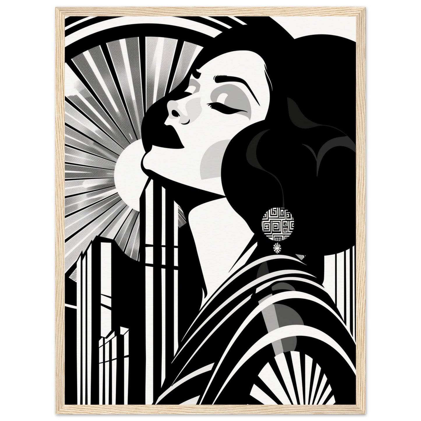 Poster Art Deco Noir et Blanc ( 45x60-cm-Bois-clair)