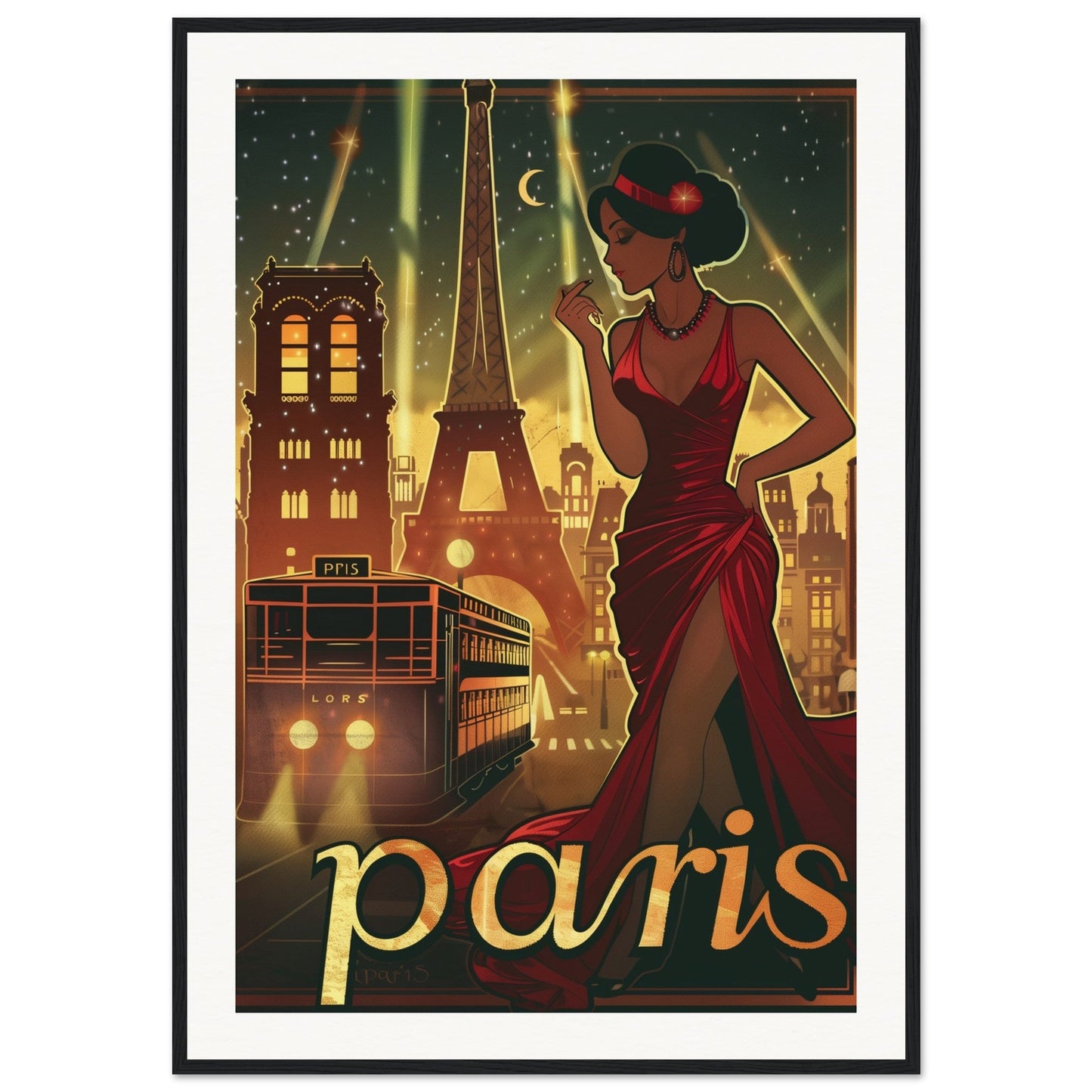 Poster Art Déco Paris ( 70x100-cm-Bois-noir)