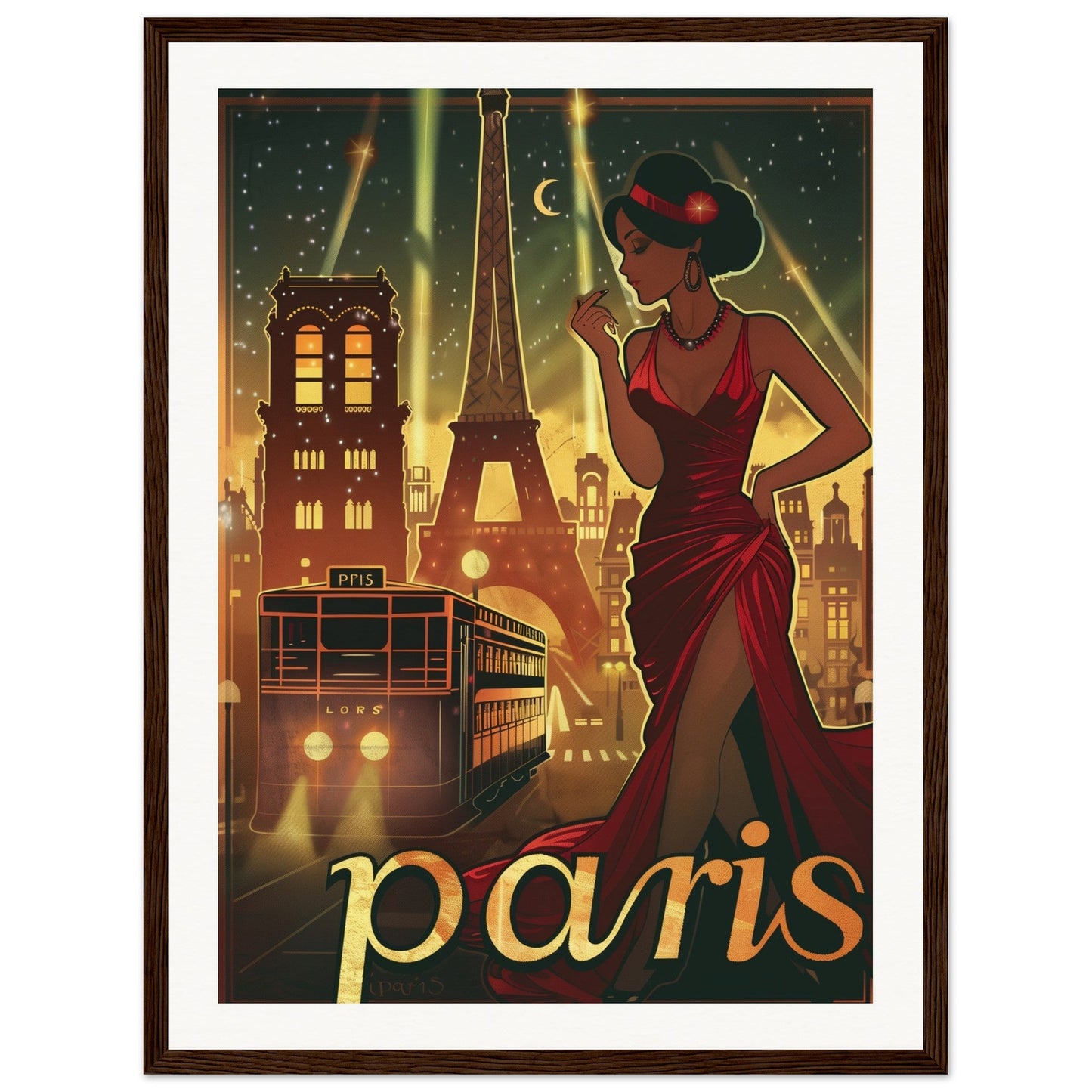 Poster Art Déco Paris ( 45x60-cm-Bois-foncé)