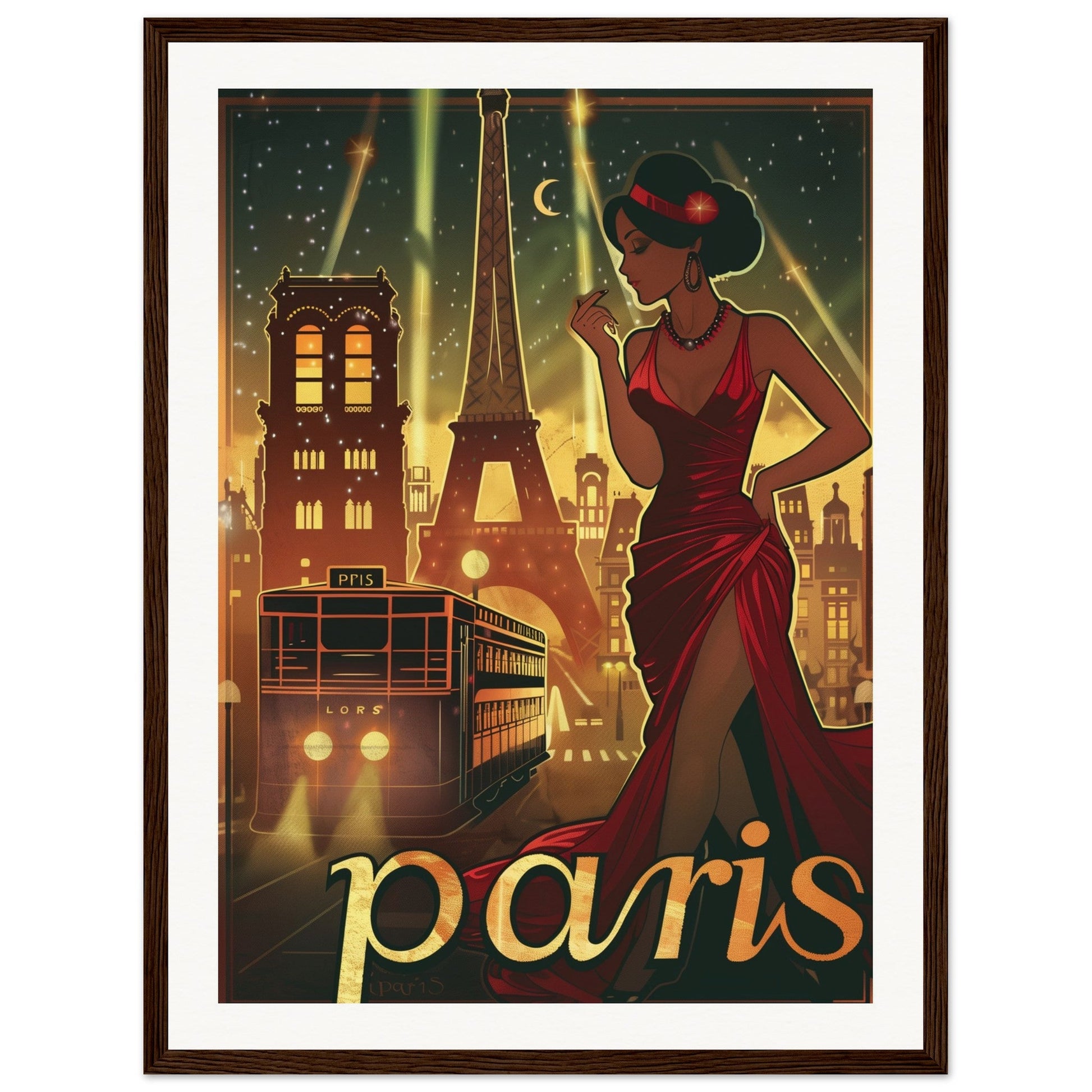 Poster Art Déco Paris ( 45x60-cm-Bois-foncé)