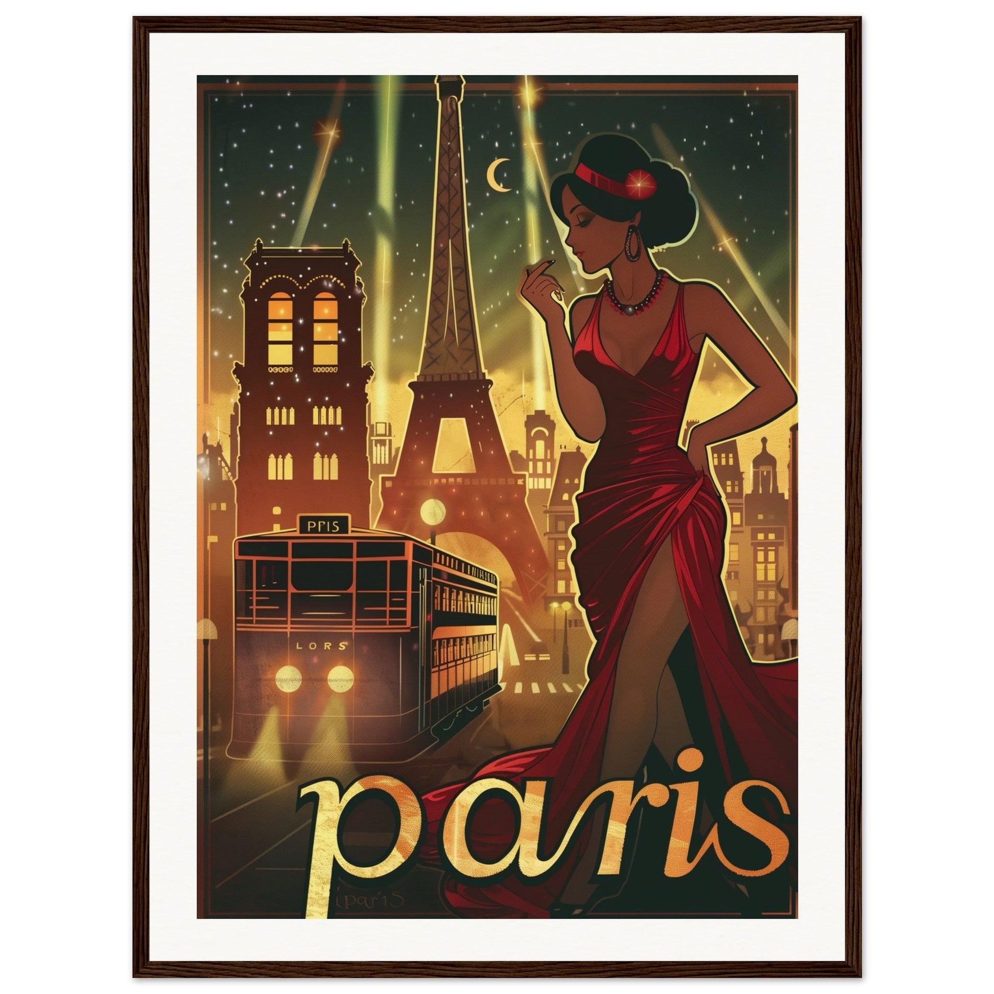 Poster Art Déco Paris ( 60x80-cm-Bois-foncé)