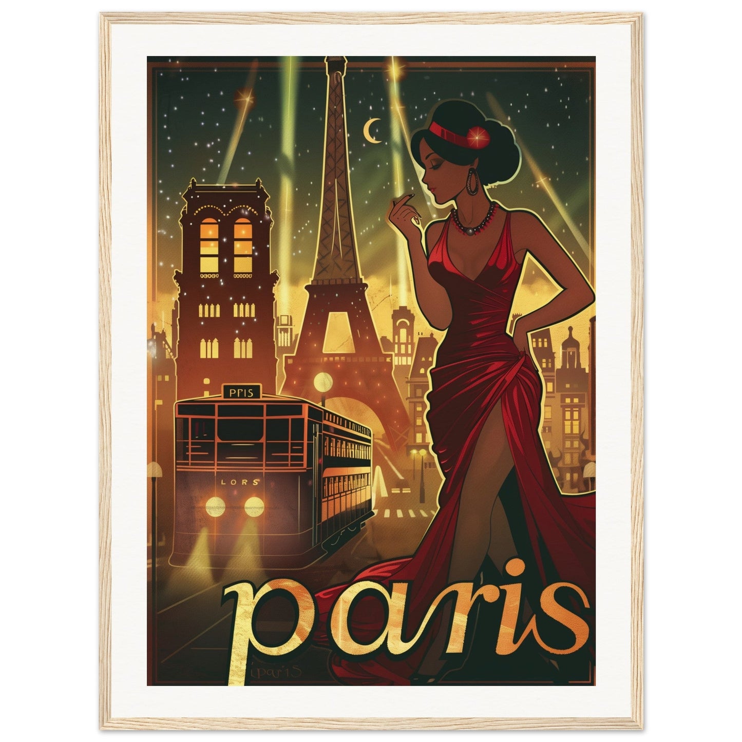 Poster Art Déco Paris ( 60x80-cm-Bois-clair)