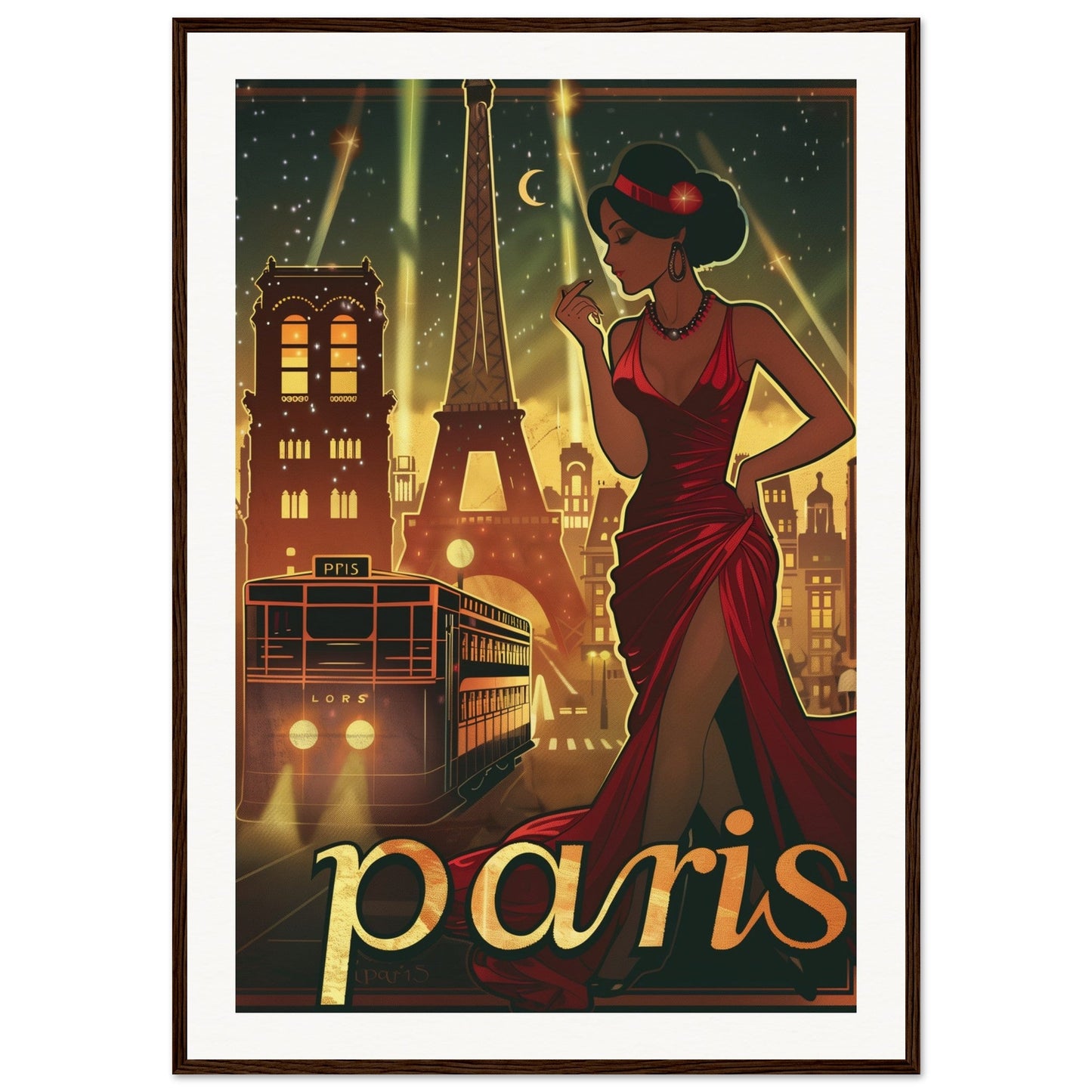 Poster Art Déco Paris ( 70x100-cm-Bois-foncé)