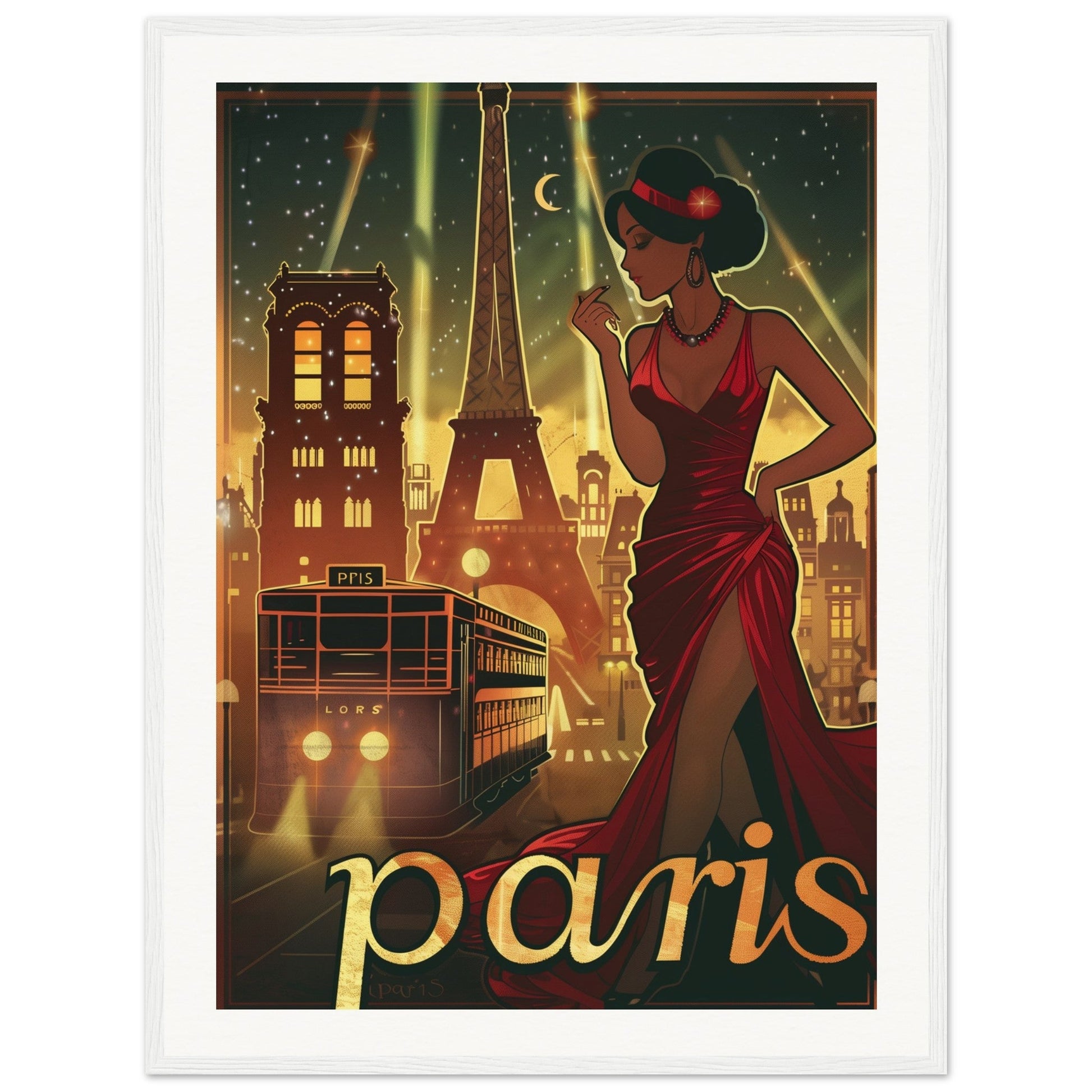 Poster Art Déco Paris ( 60x80-cm-Bois-blanc)