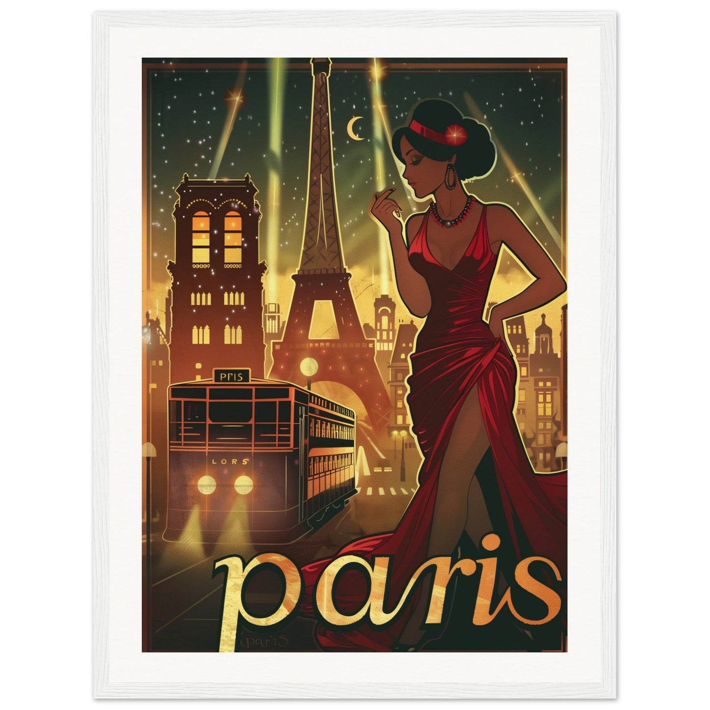 Poster Art Déco Paris ( 45x60-cm-Bois-blanc)