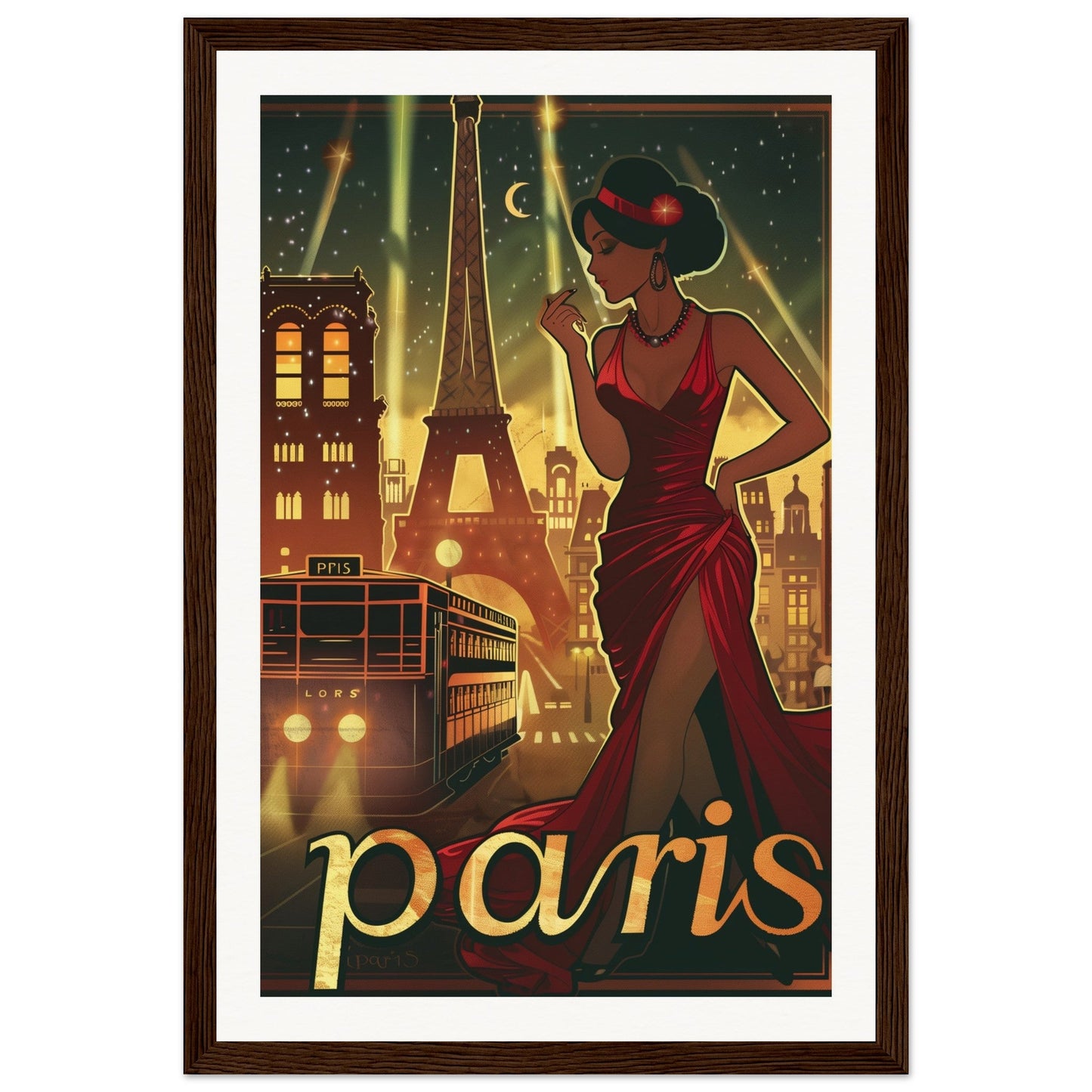 Poster Art Déco Paris ( 30x45-cm-Bois-foncé)