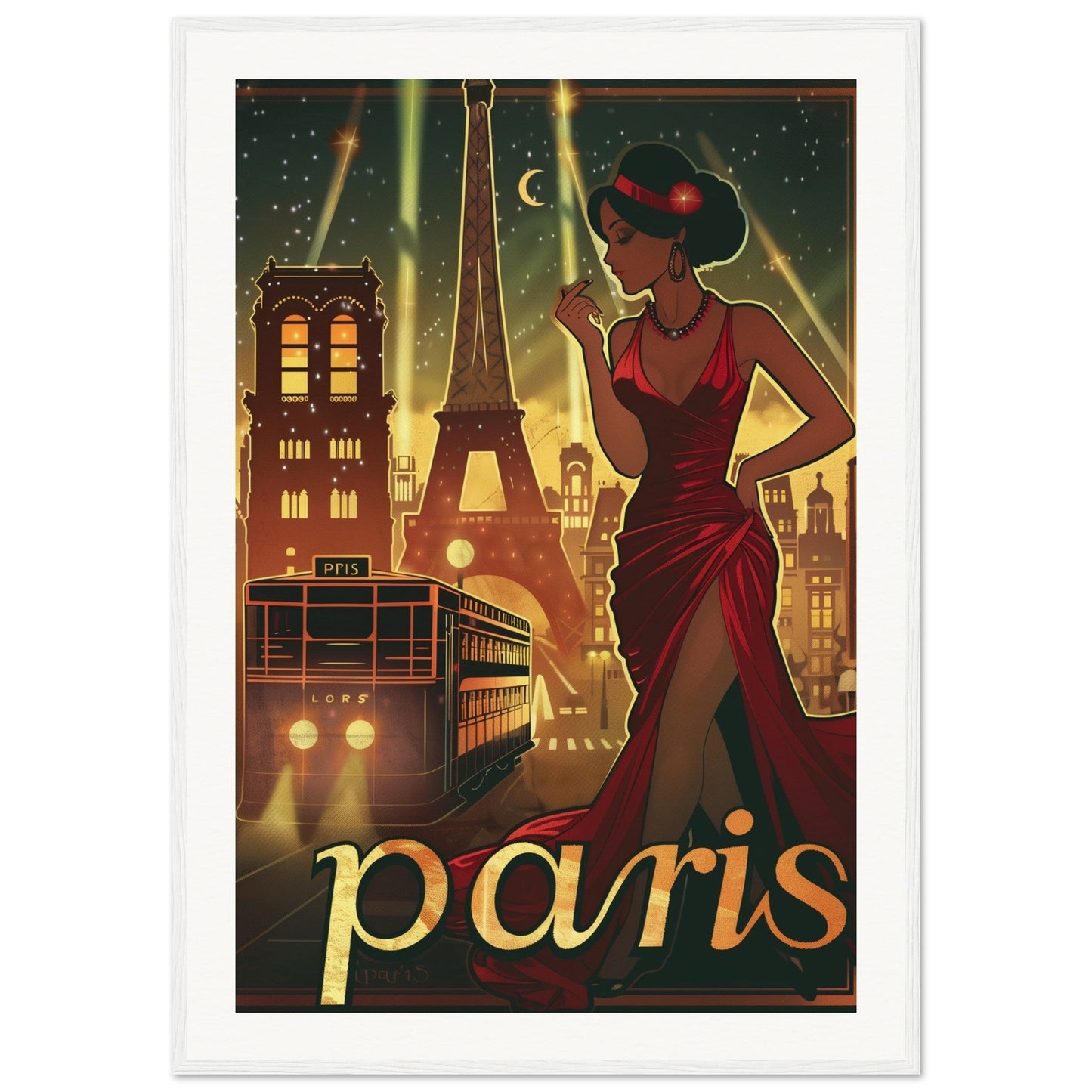 Poster Art Déco Paris ( 70x100-cm-Bois-blanc)