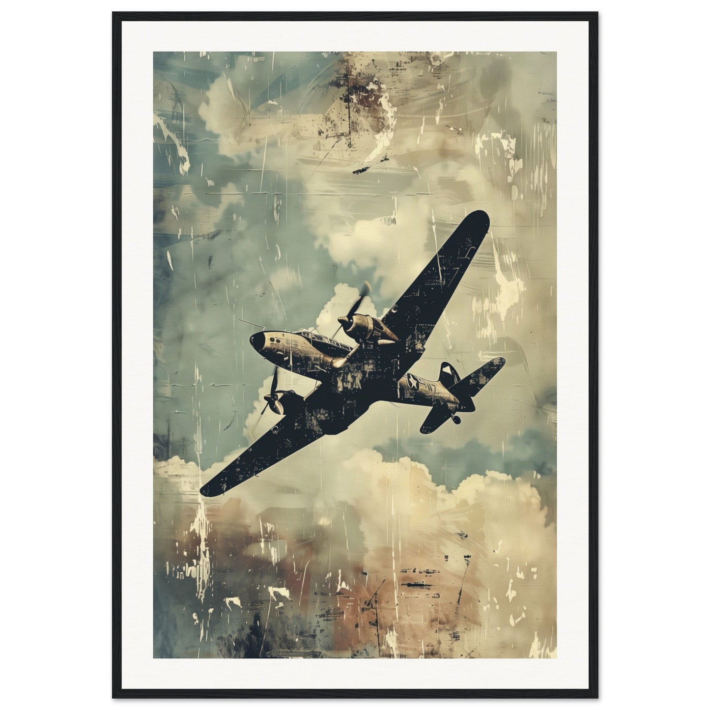 Poster Aviation ( 70x100-cm-Bois-noir)