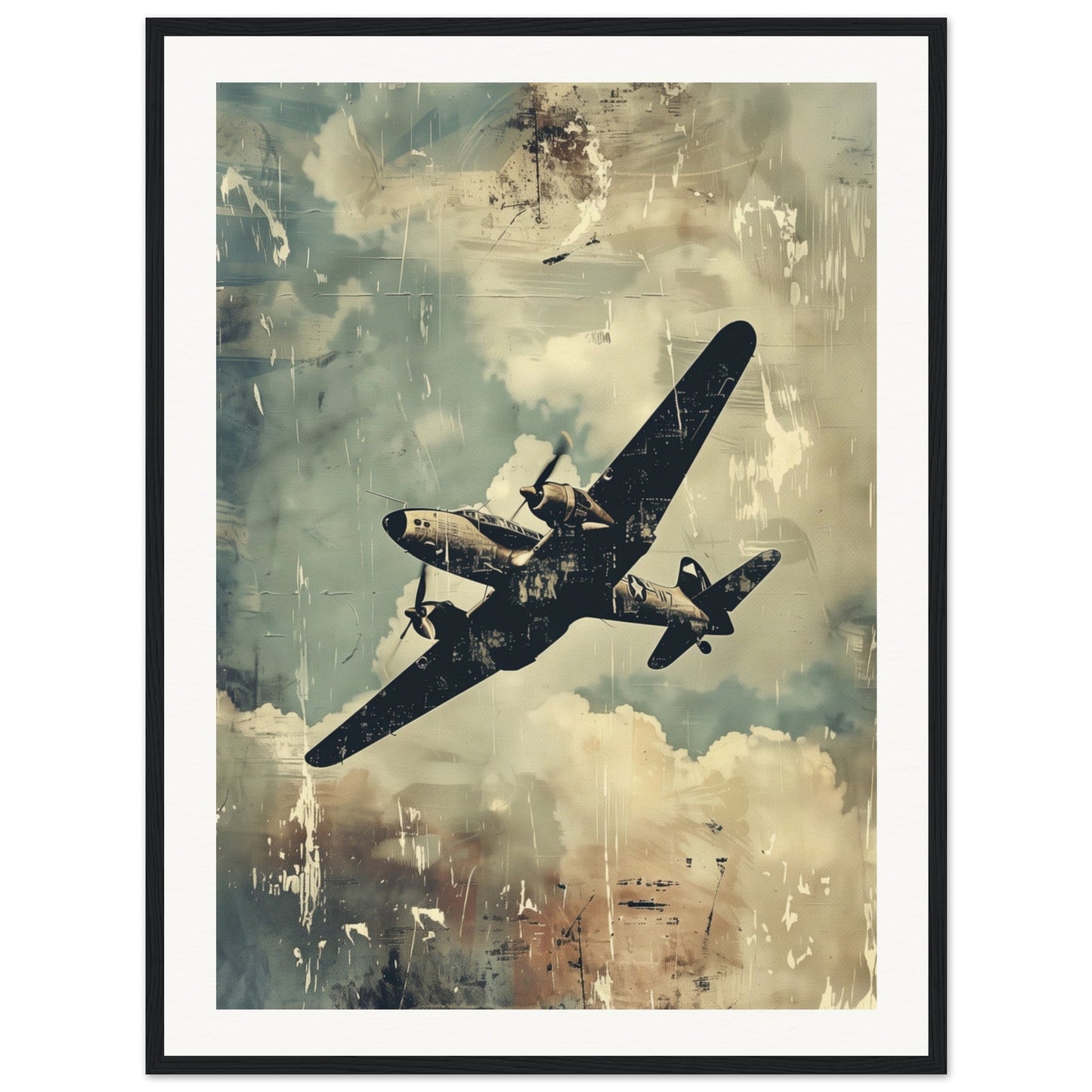 Poster Aviation ( 60x80-cm-Bois-noir)