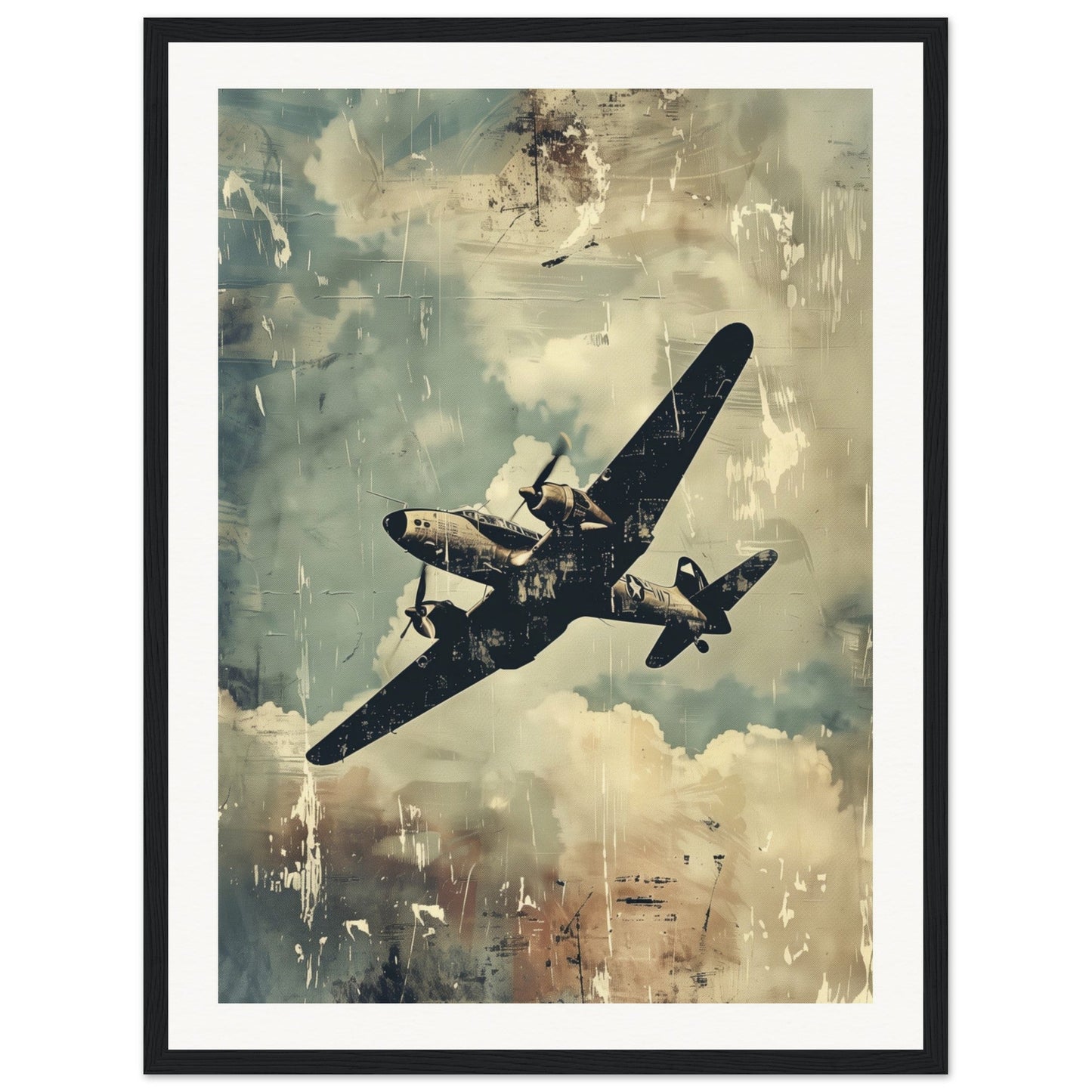 Poster Aviation ( 45x60-cm-Bois-noir)