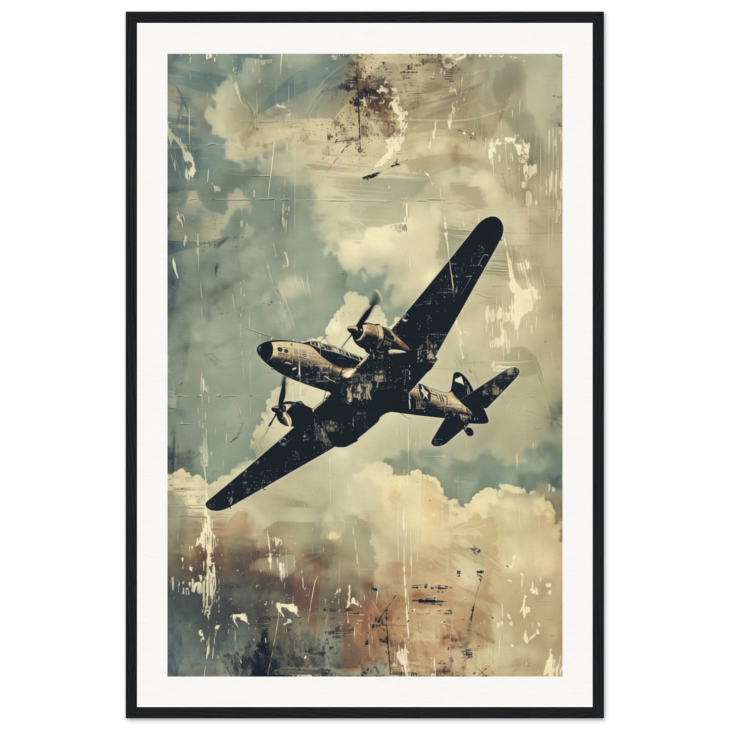 Poster Aviation ( 60x90-cm-Bois-noir)